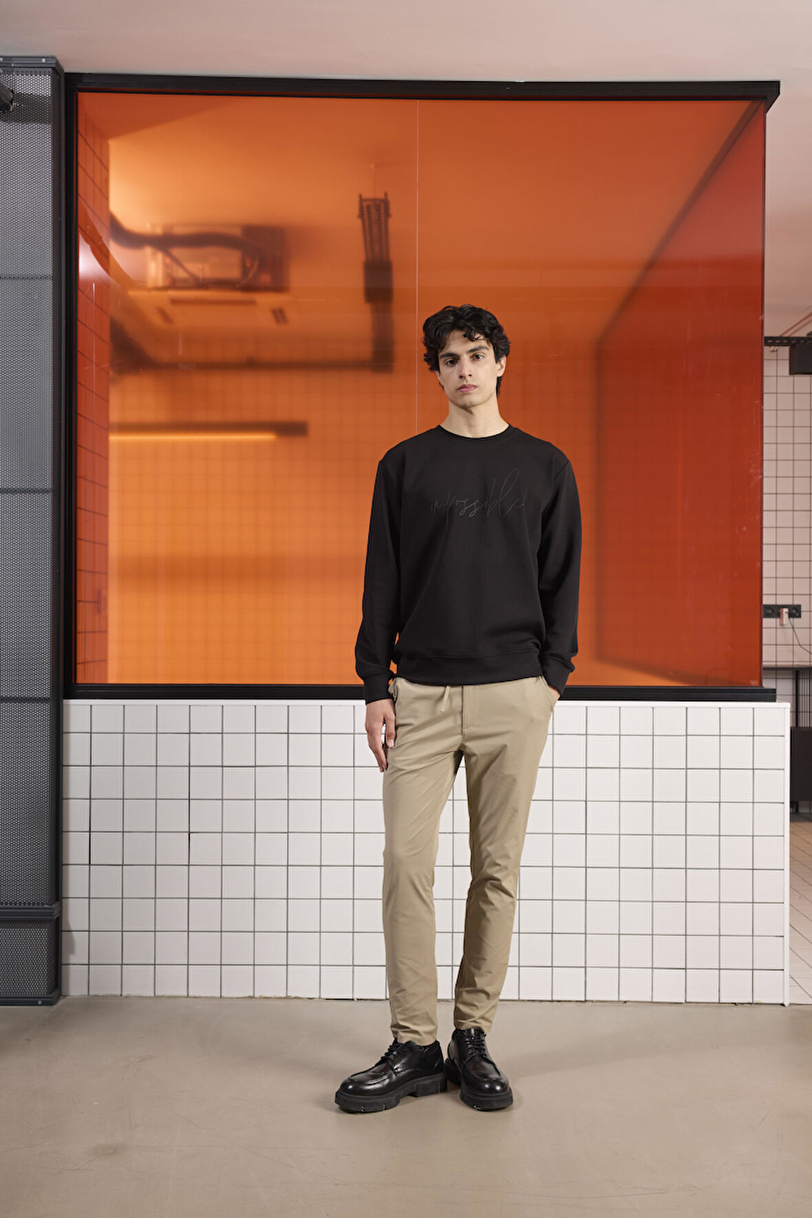 Bisiklet Yaka Ön ve Arkası Tasarım Baskılı Erkek Sweatshirt