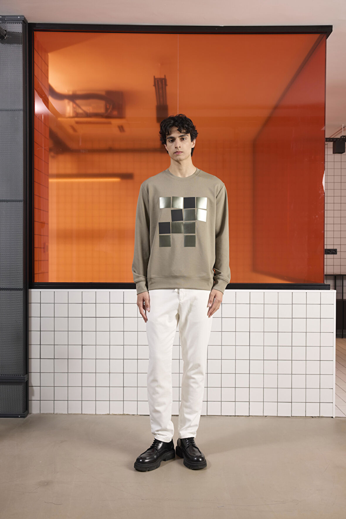 Bisiklet Yaka Baskılı Regular Fit Erkek Sweatshirt