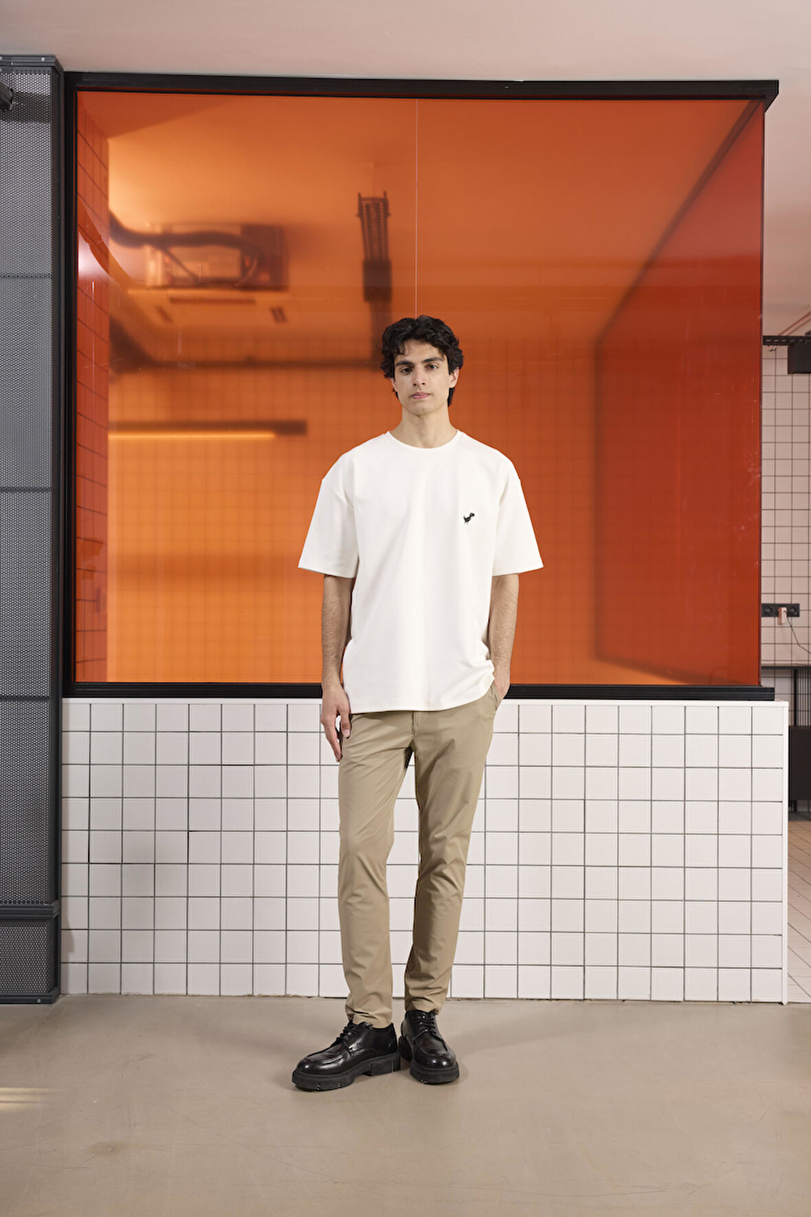 Bisiklet Yaka Dinozor Baskılı Oversize Erkek T-shirt