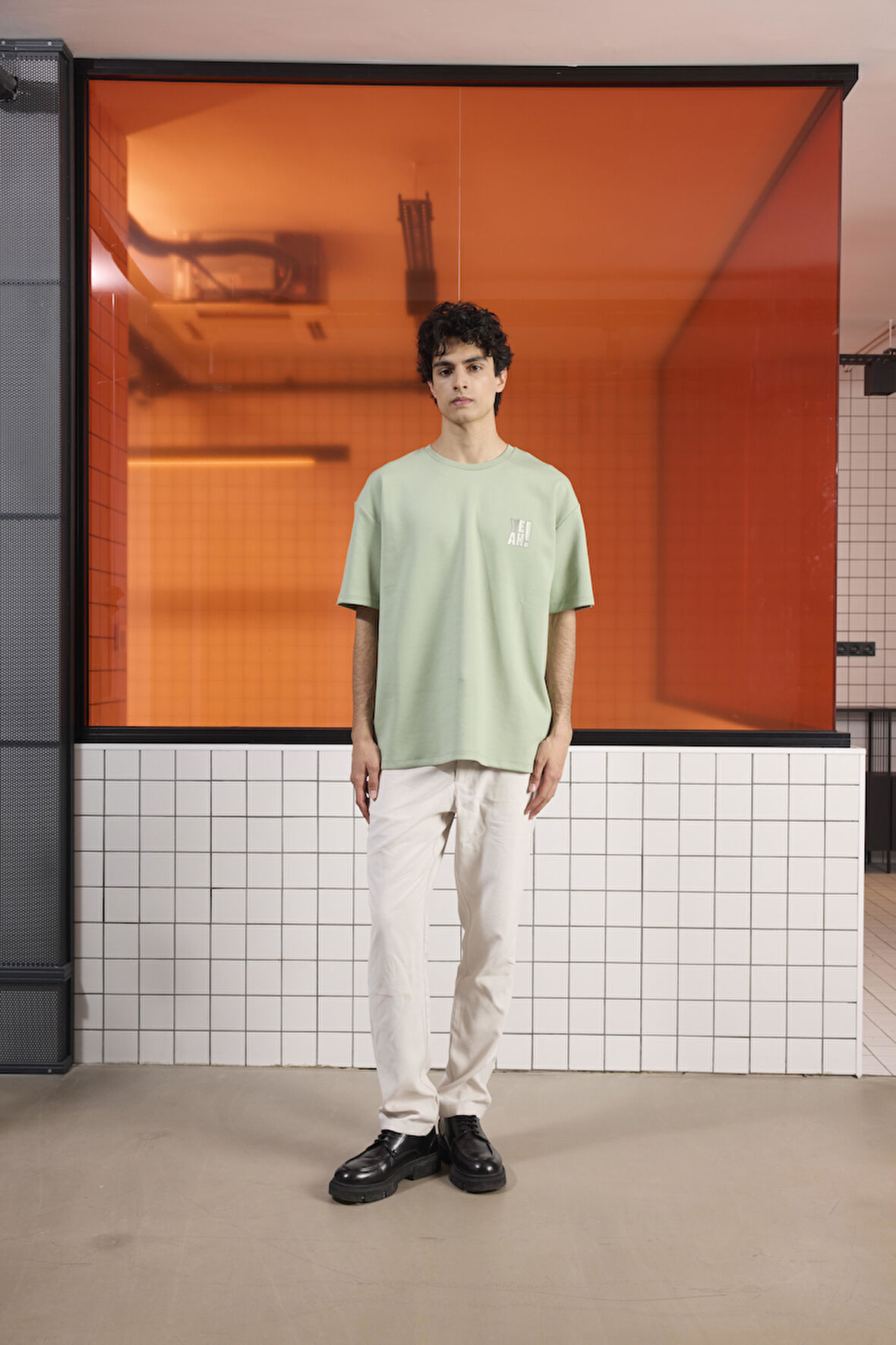 Bisiklet Yaka YEAH Baskılı Erkek T-shirt