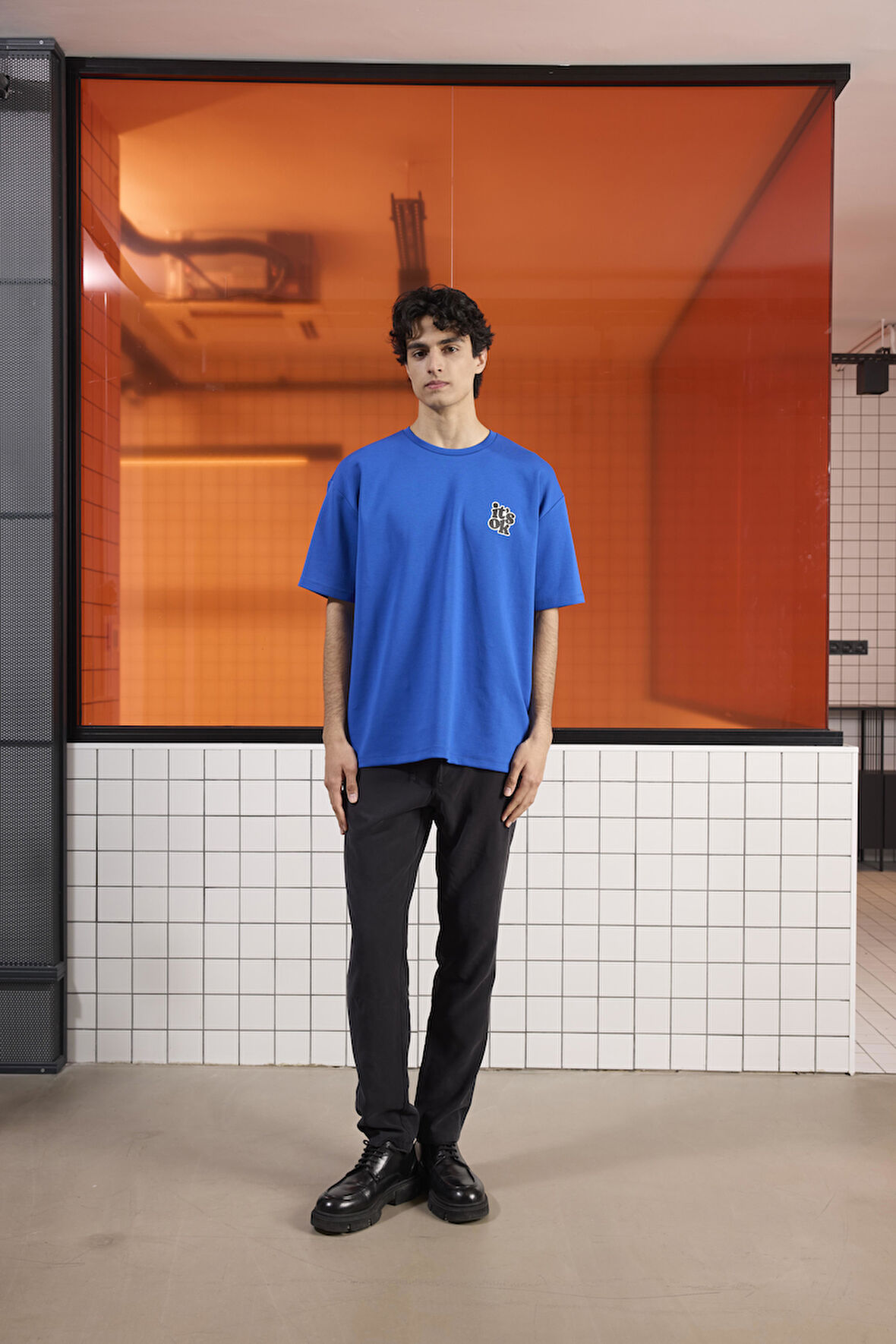 Bisiklet Yaka ITS OK Baskılı Erkek T-shirt