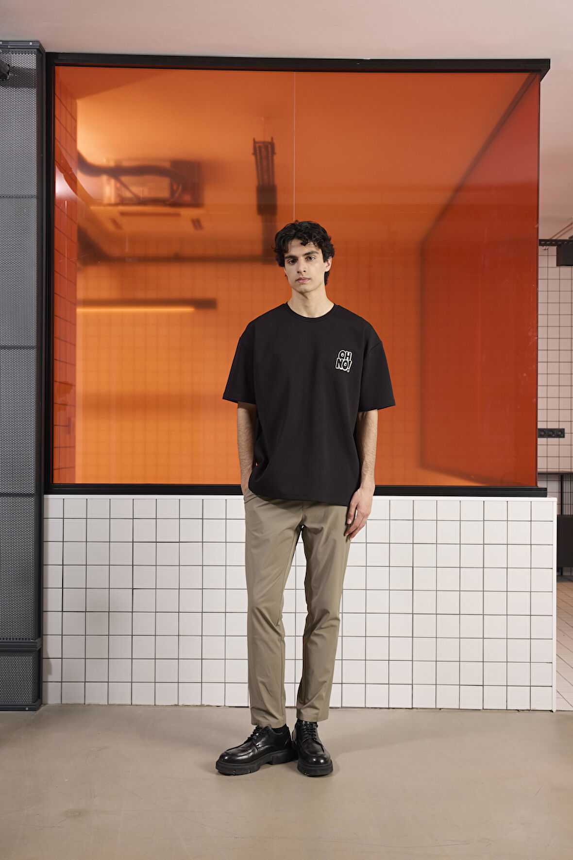 Bisiklet Yaka OH NO Baskılı Erkek T-shirt