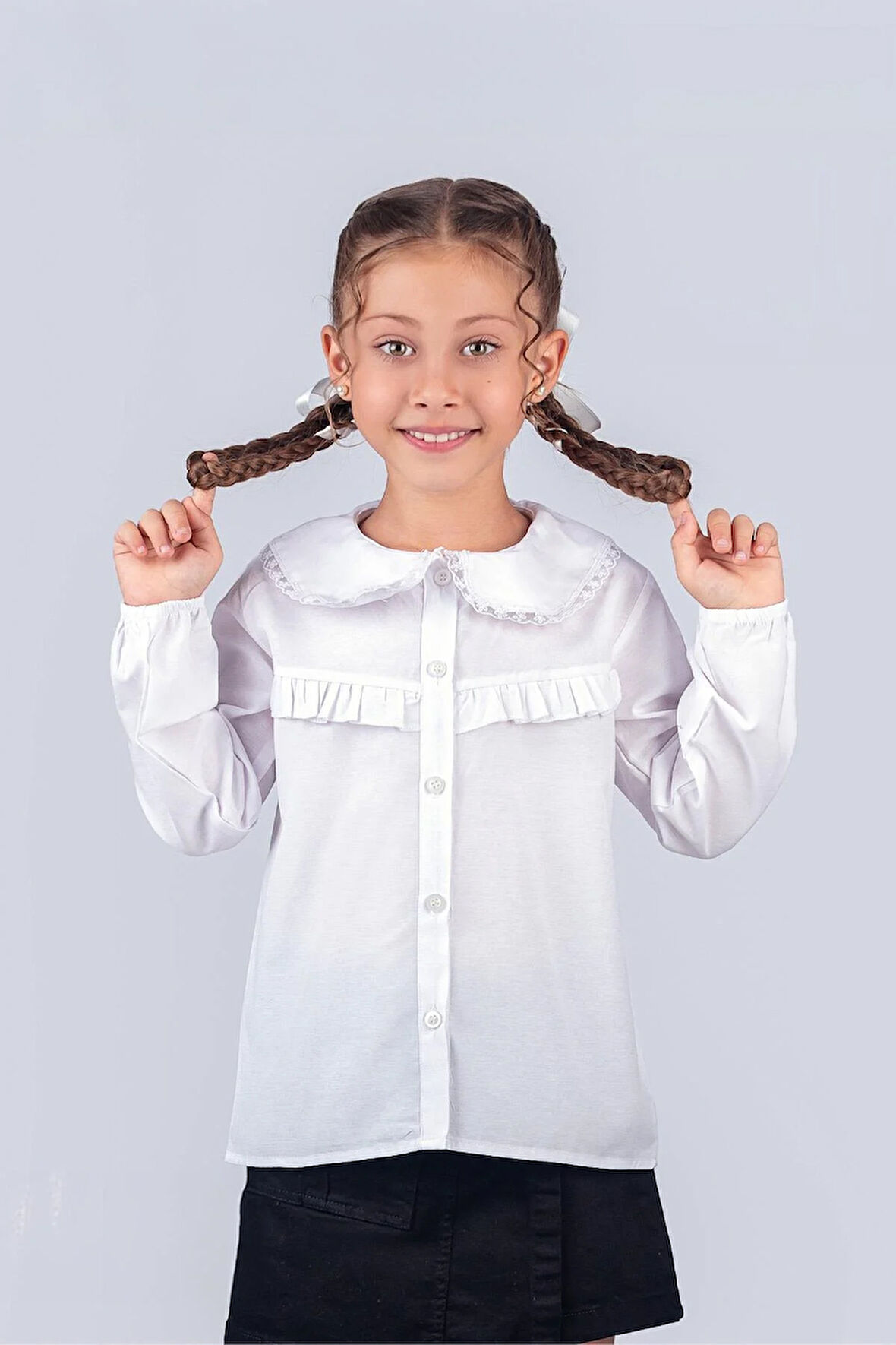 Kız Çocuk Okul Gömleği Dantel Detaylı 5-8 Yaş