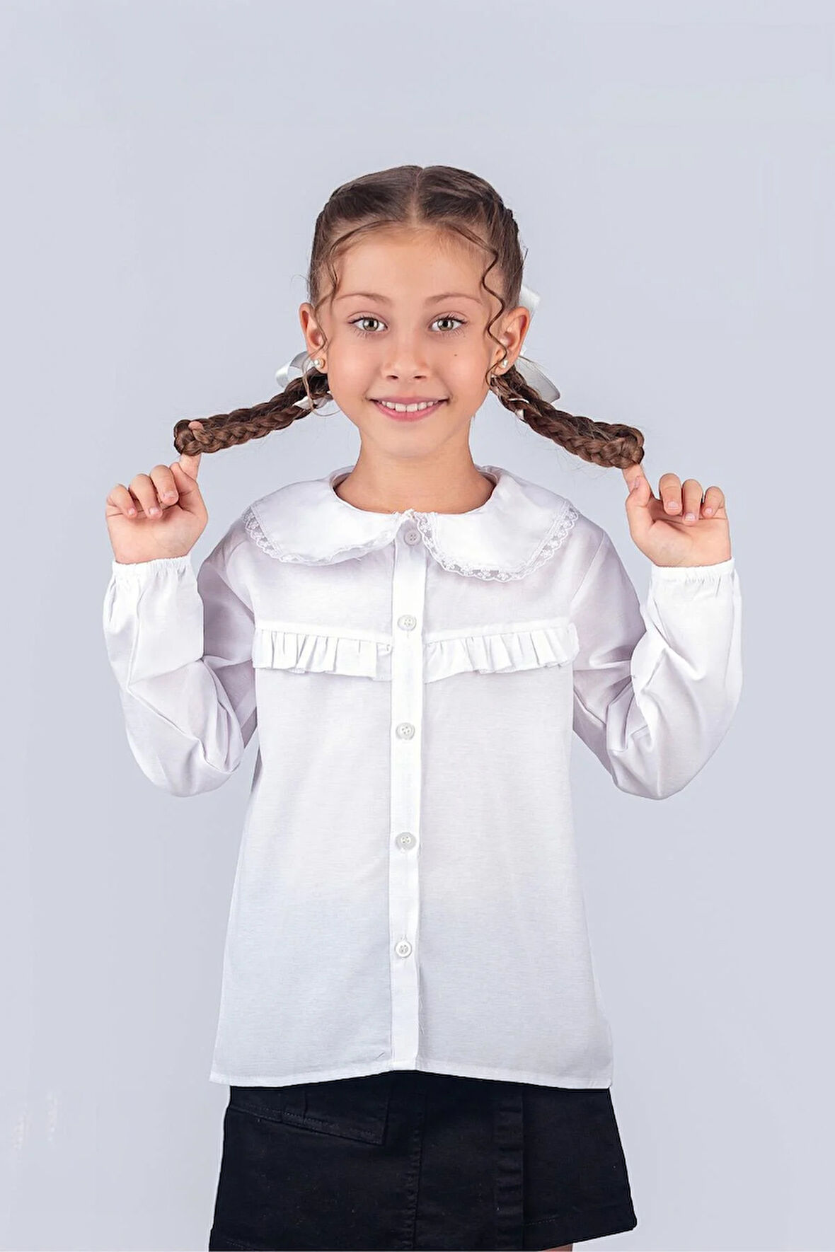 Kız Çocuk Okul Gömleği Dantel Detaylı 9-12 Yaş