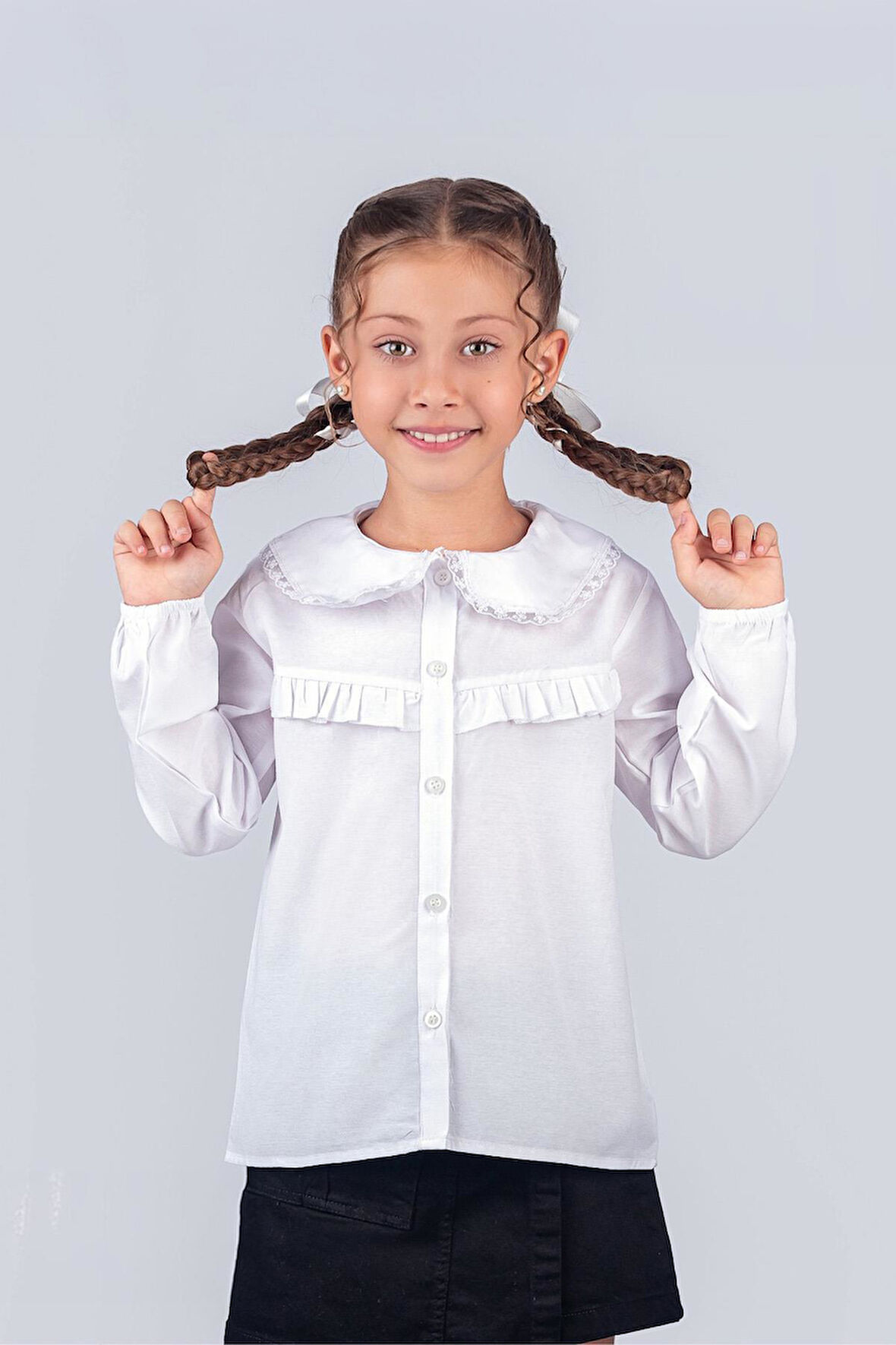 Kız Çocuk Okul Gömleği Dantel Detaylı 9-12 Yaş