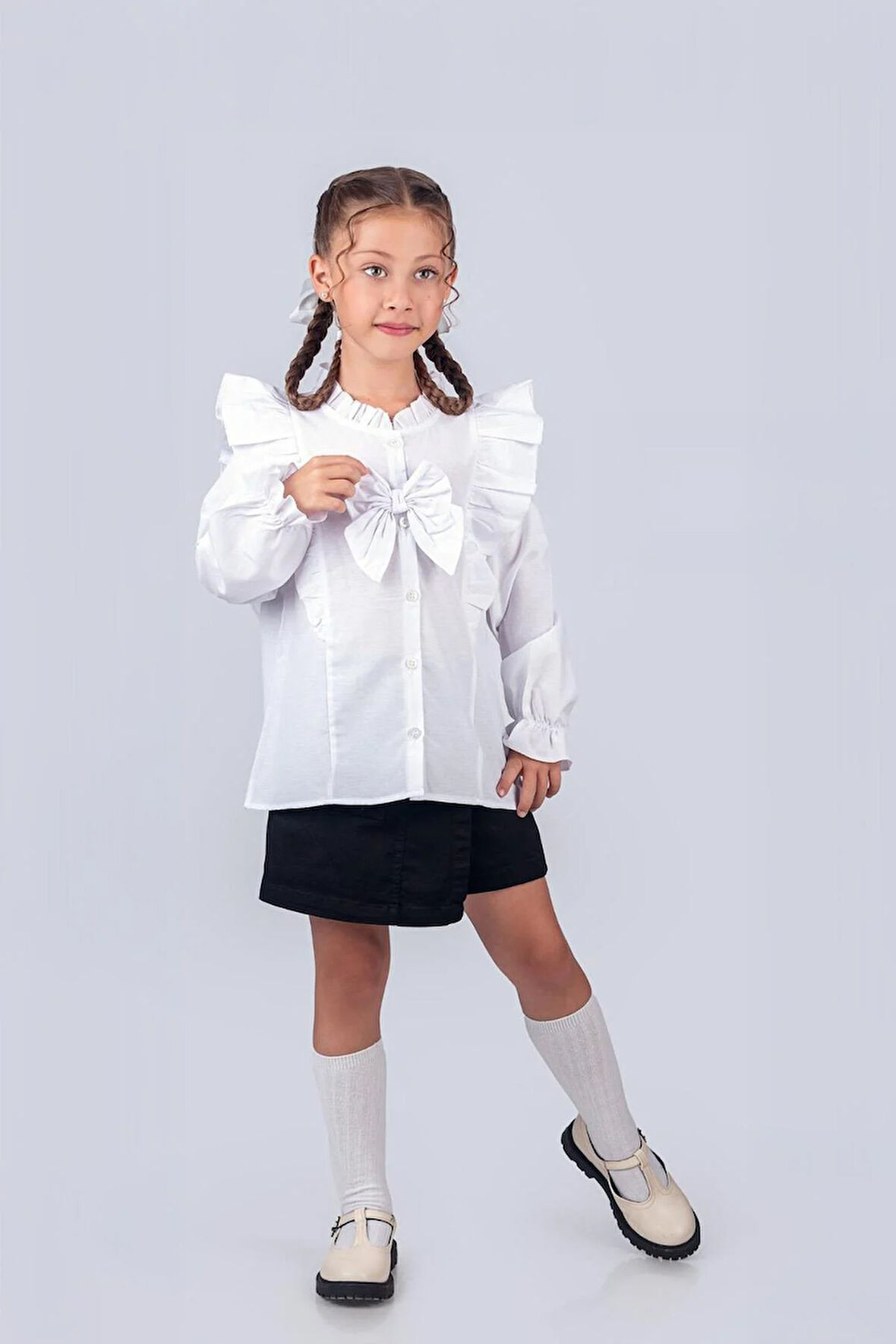 Kız Çocuk Okul Gömleği Fiyonklu 9-12 Yaş