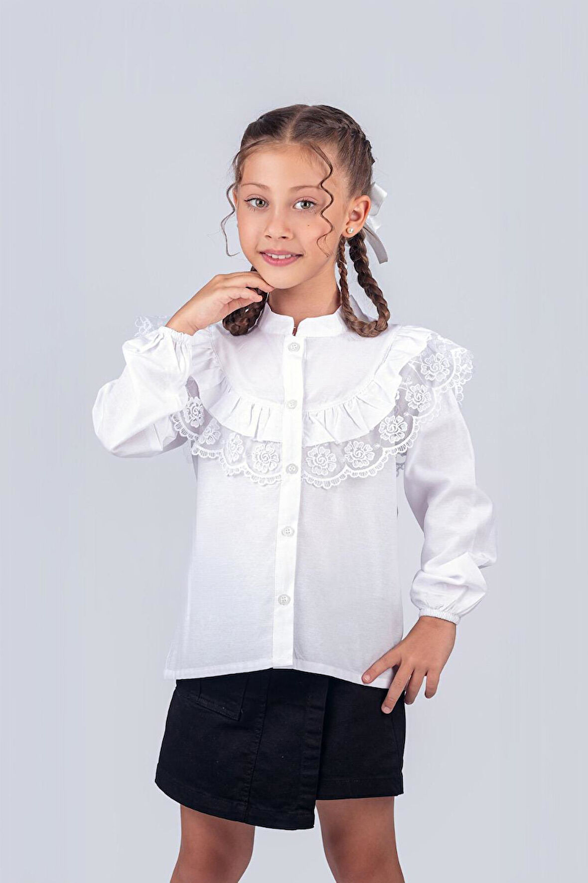 Kız Çocuk Okul Gömleği Fistolu 5-8 Yaş