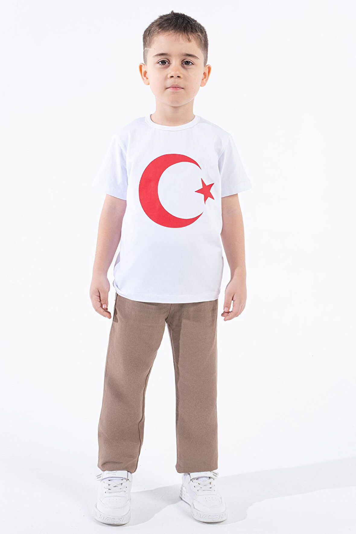 Erkek Çocuk Türk Bayraklı Beyaz Tshirt Penye