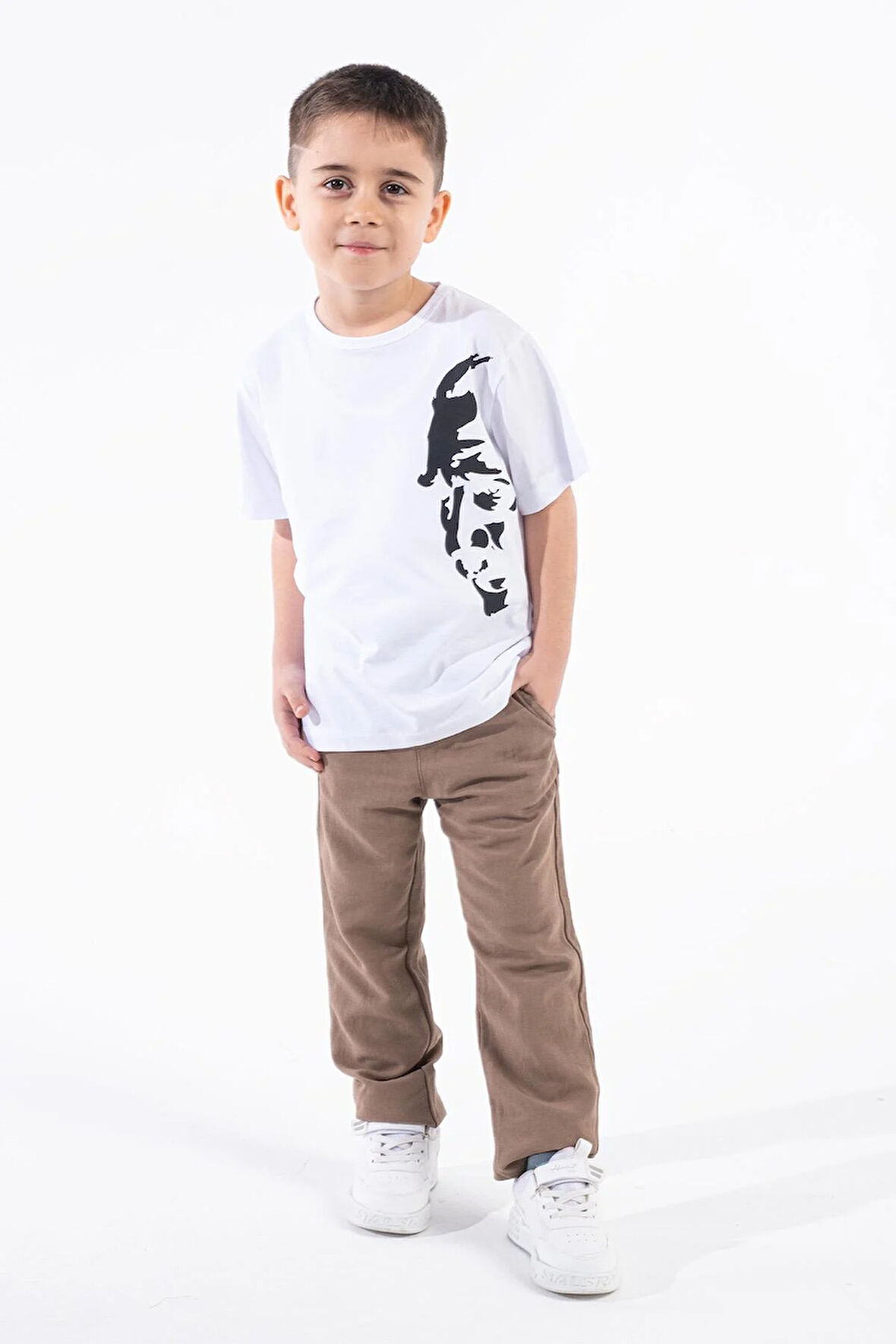 Erkek Çocuk Atatürk Siluet Baskılı Beyaz Tshirt