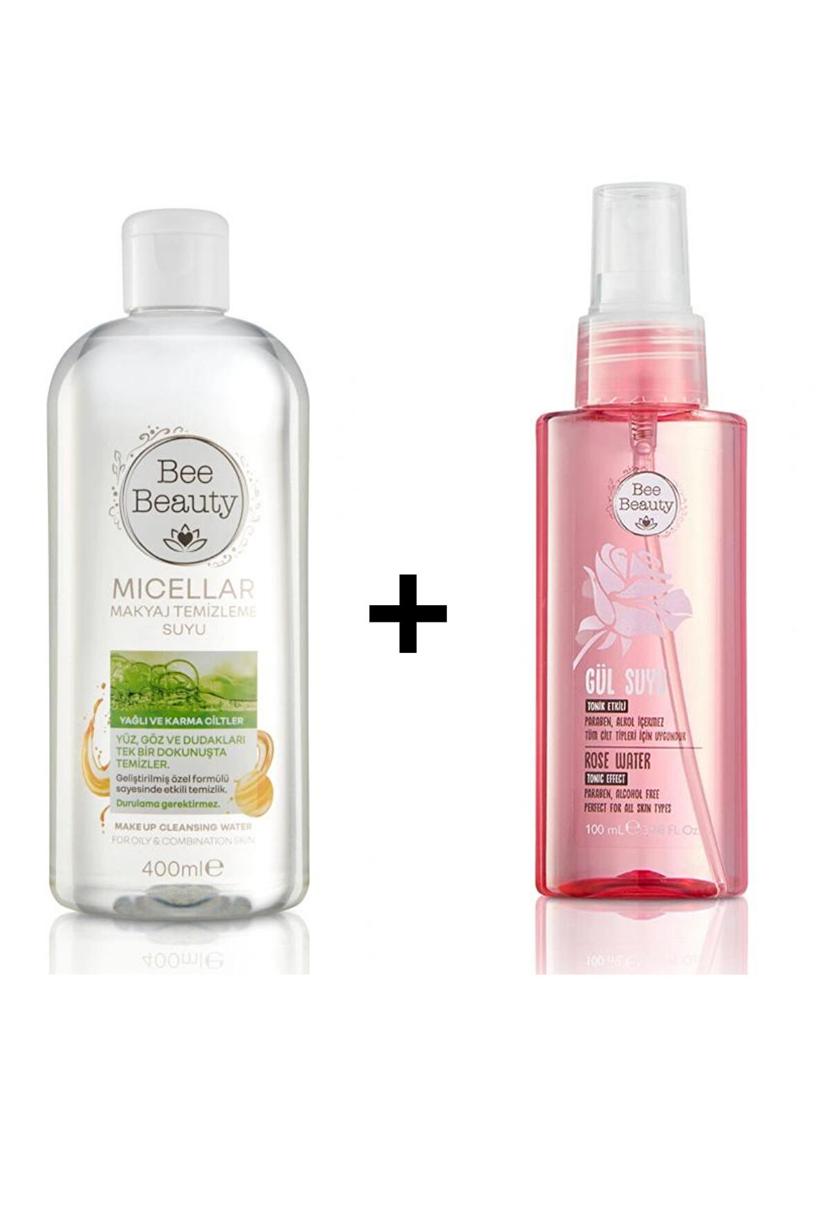 Bee Beauty Micellar Makyaj Temizleme Suyu Yağlı ve Karma Ciltler 400 ml Gül Suyu 100 ml Disk Pamuk Hediyeli