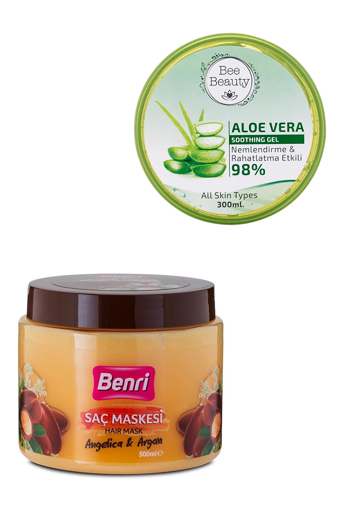 Bee Beauty Aloe Vera Jel Hyaluronik 300 ml Saç Maskesi Angelica & Argan 500 Ml