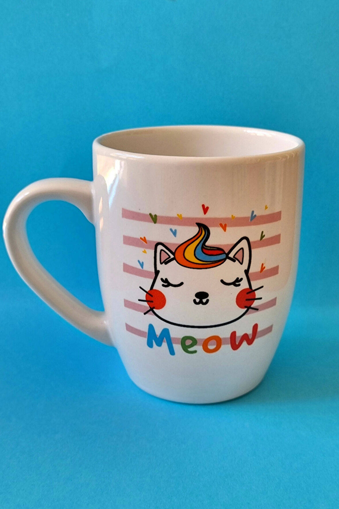 Meow Sevimli Kedi Baskılı Kupa Beyaz