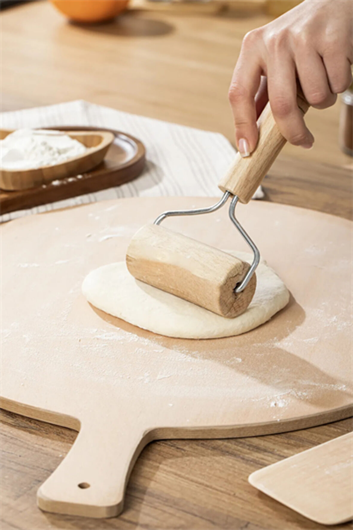 Ahşap Saplı Rulo Merdane, Oklava, Ahşap Spatula, Pürüzsüz Oklava Pizza Börek Açma