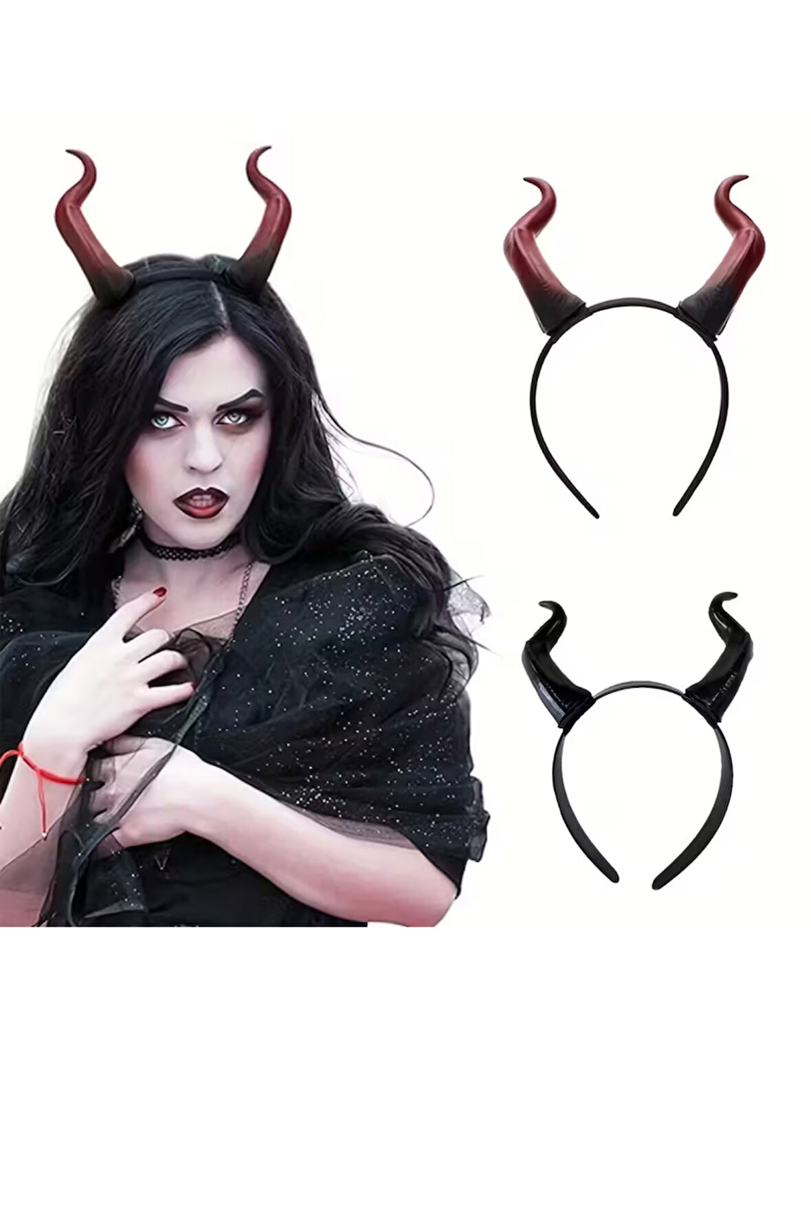 Retro Punk Cadılar Bayramı Boynuz Başlık – Keçi Boynuzu Esintili Anime Pop Sanat Tasarım, Pluş Tüy Detaylı,-Siyah