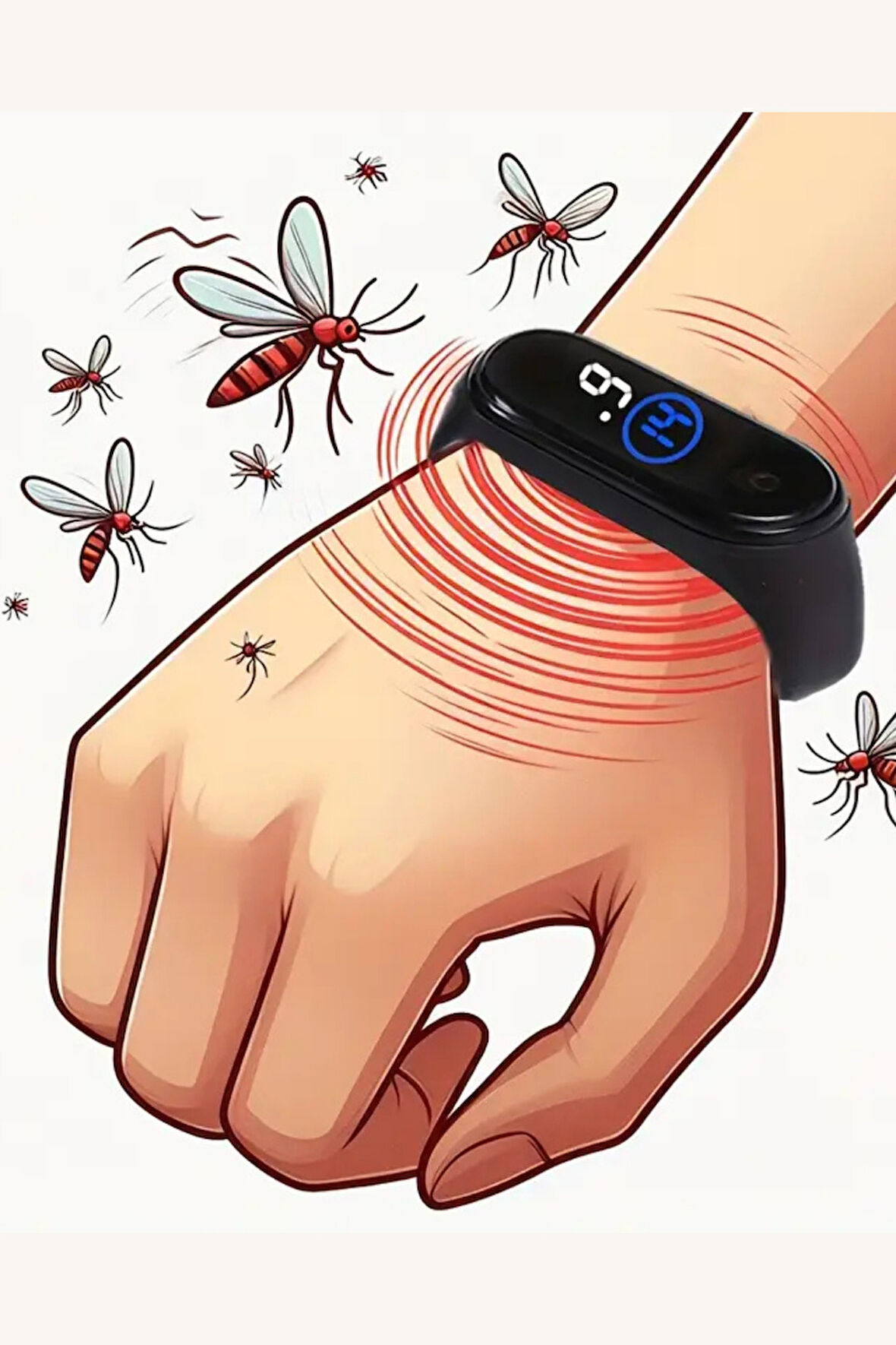 Elektronik Sivrisinek Kovucu Bileklik – Hareket Sensörlü, UV/Isı Algılamalı, Şarj Edilebilir, Unisex Koruma Bileziği