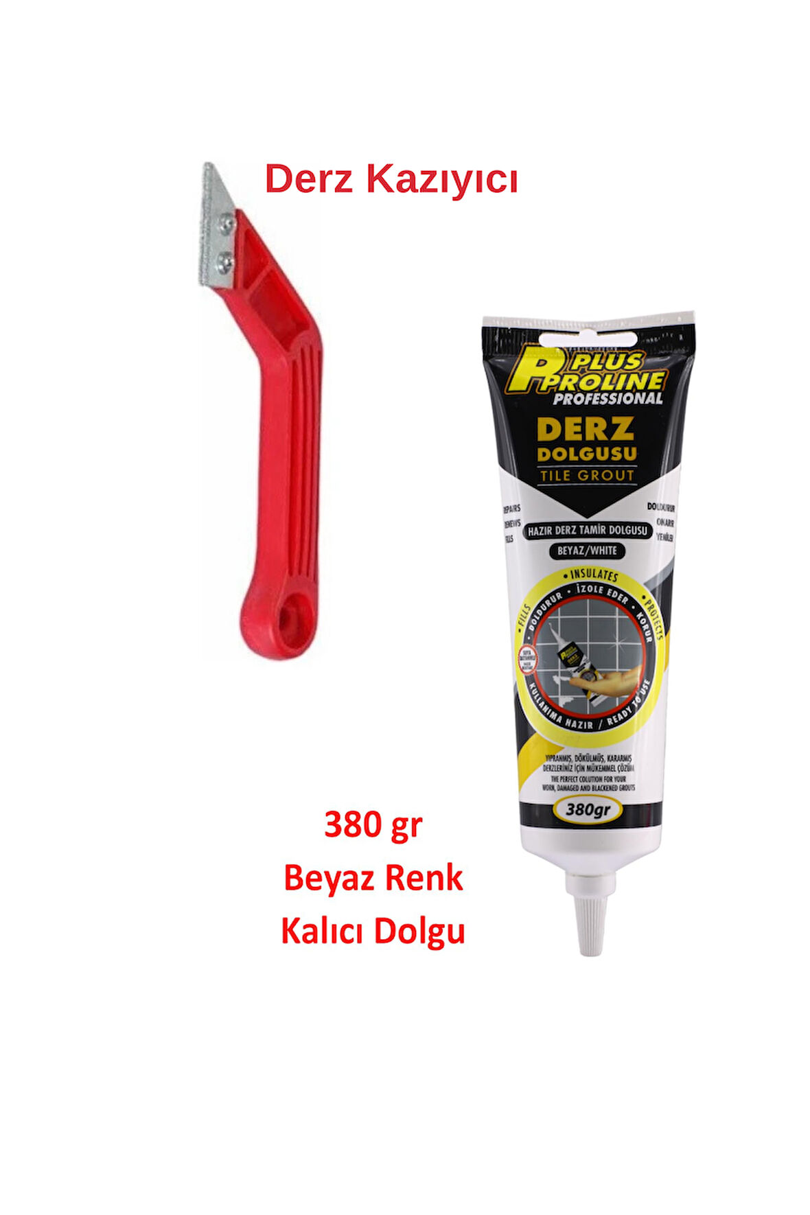 Faynas Beyaz Derz Yenileme Seti – 380 gr Derz Dolgu + Derz Kazıyıcı | Fayans & Seramik Derz Temizleme ve Onarım (2'li Set)