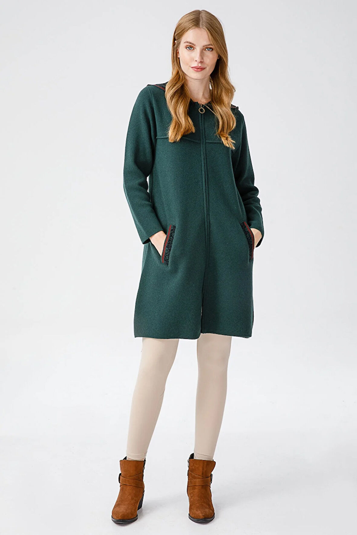 Kadın Kapüşonlu Yün Hırka Yeşil