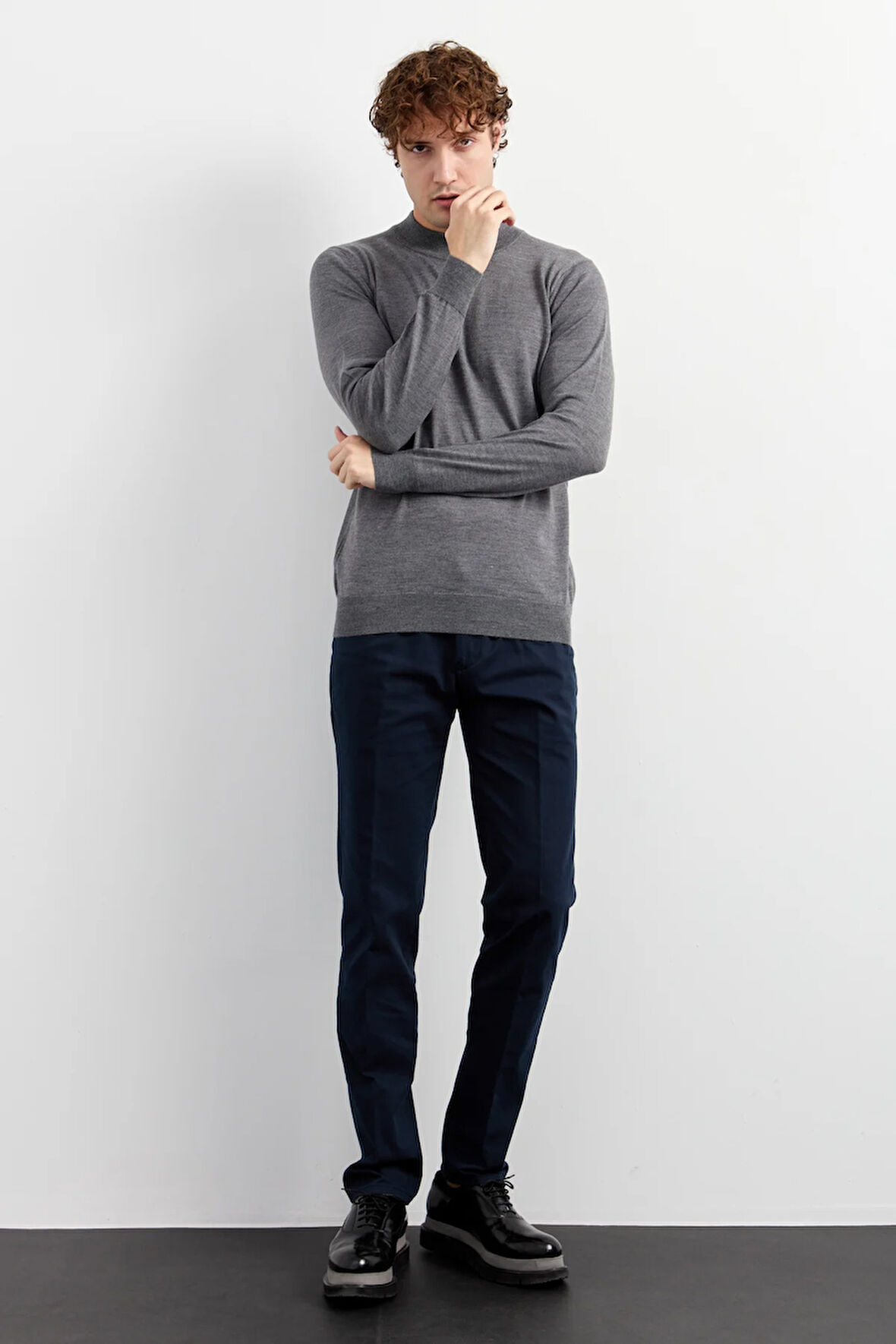 Erkek Basic Yarım Balıkçı İnce Triko Kazak Füme