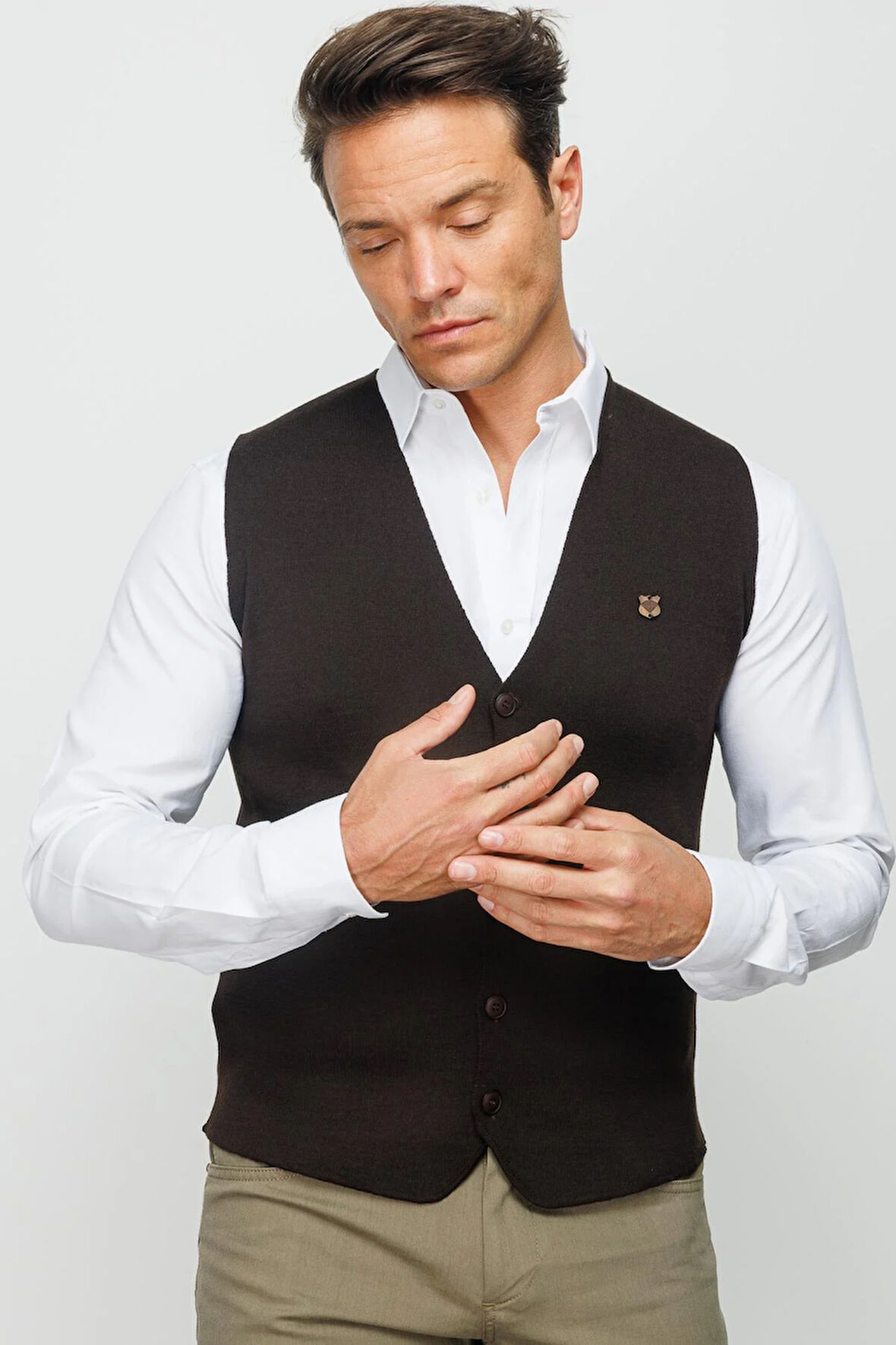 Erkek İnce Triko Düz Yelek K.Kahve