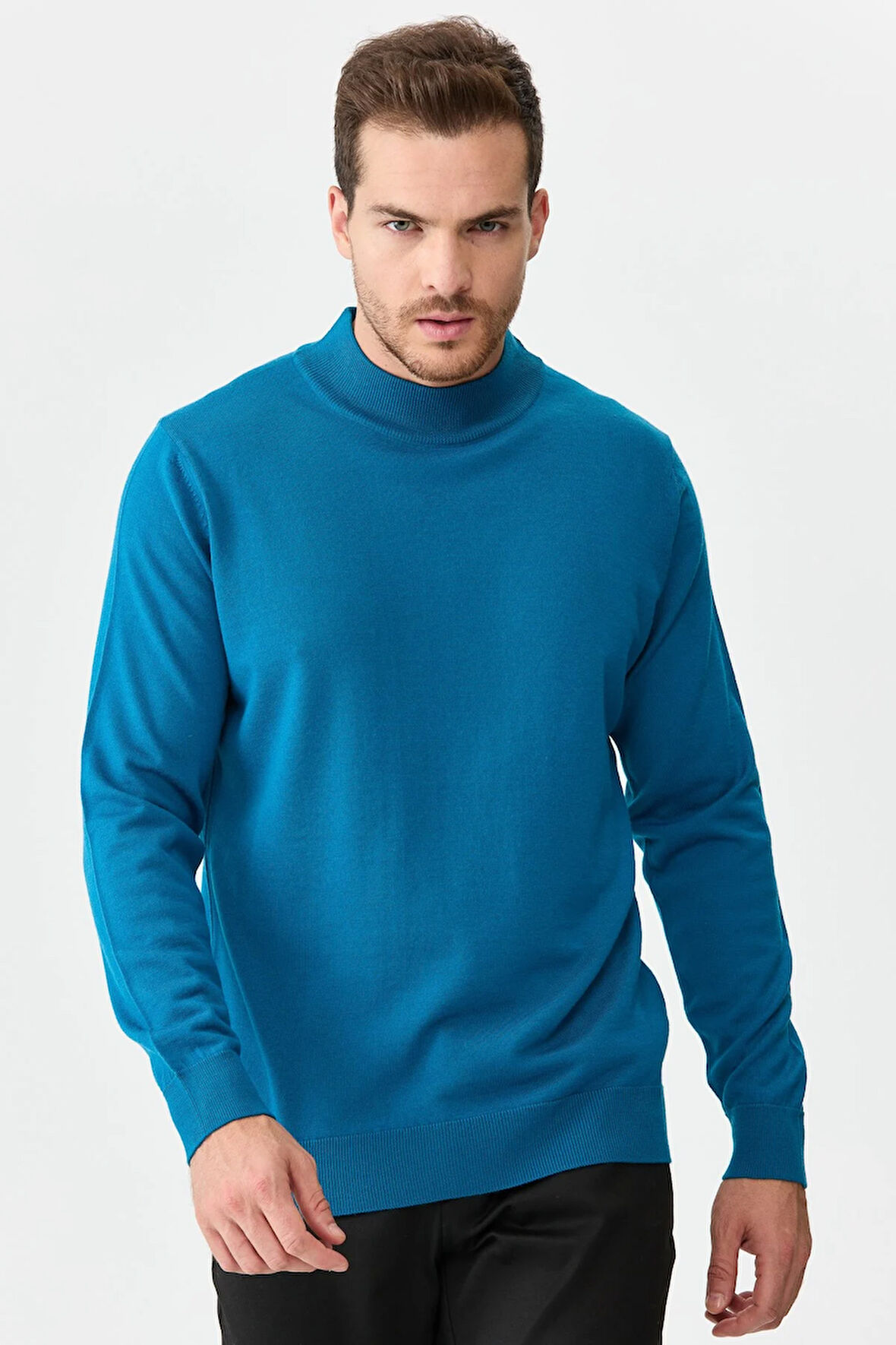 Erkek Basic Yarım Balıkçı İnce Triko Kazak A.Petrol