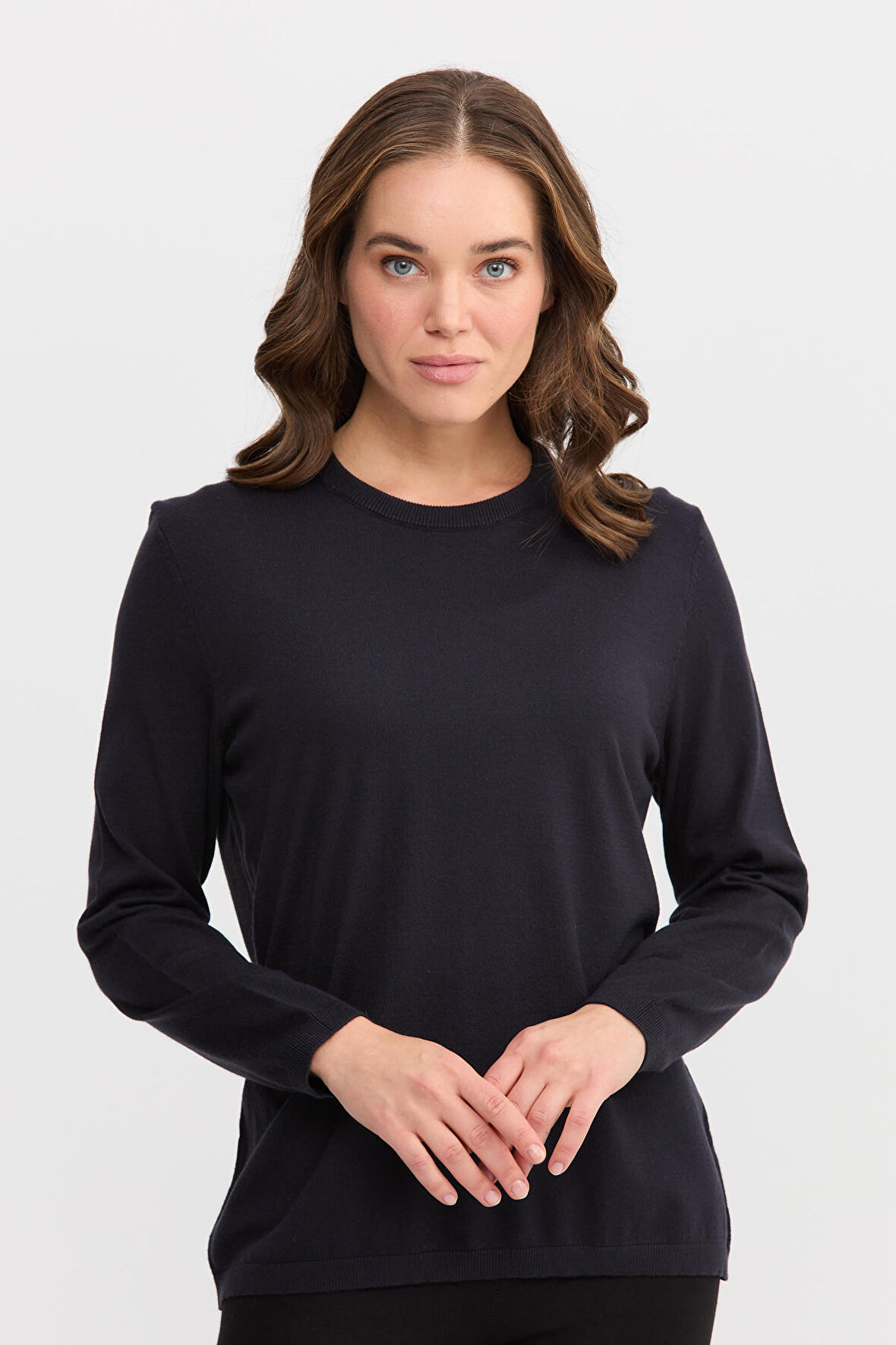 Kadın Basic Sıfır Yaka Kazak Lacivert