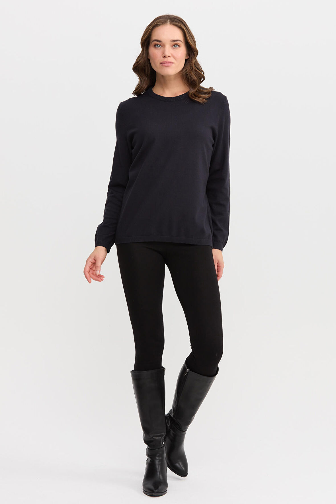 Kadın Basic Sıfır Yaka Kazak Lacivert