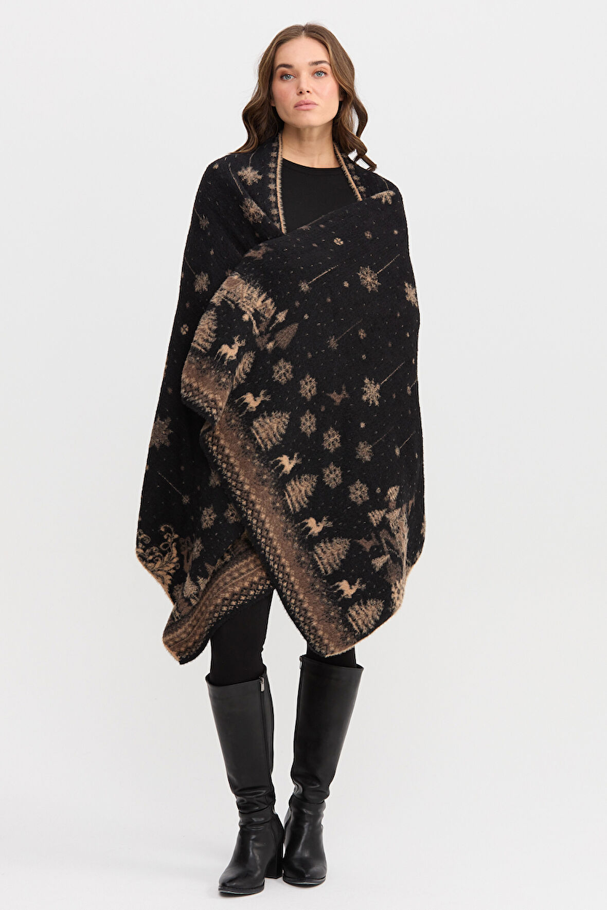 Kadın Kırk Yama Desenli Sakallı İpten Büyük Şal 27