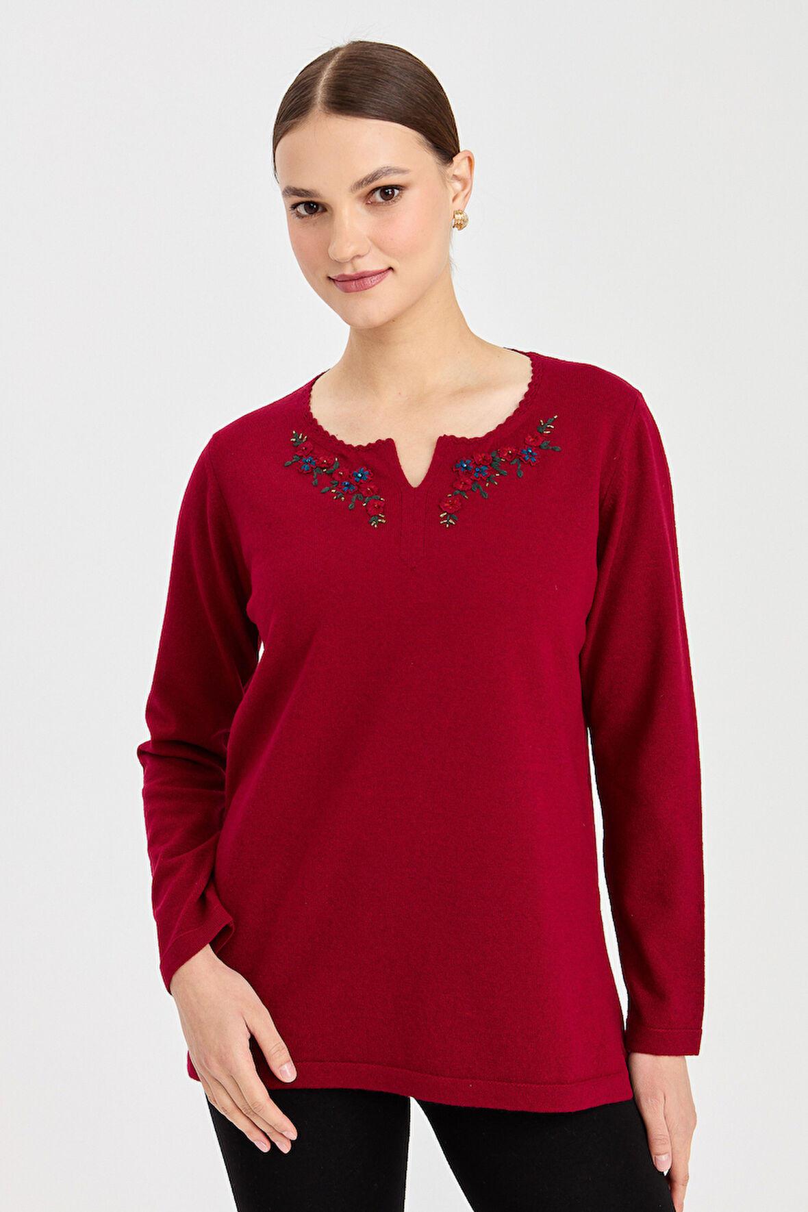 Kadın Sıfır Yaka Kenarı Dantel İşlemeli Yün Kazak V.Çürüğü