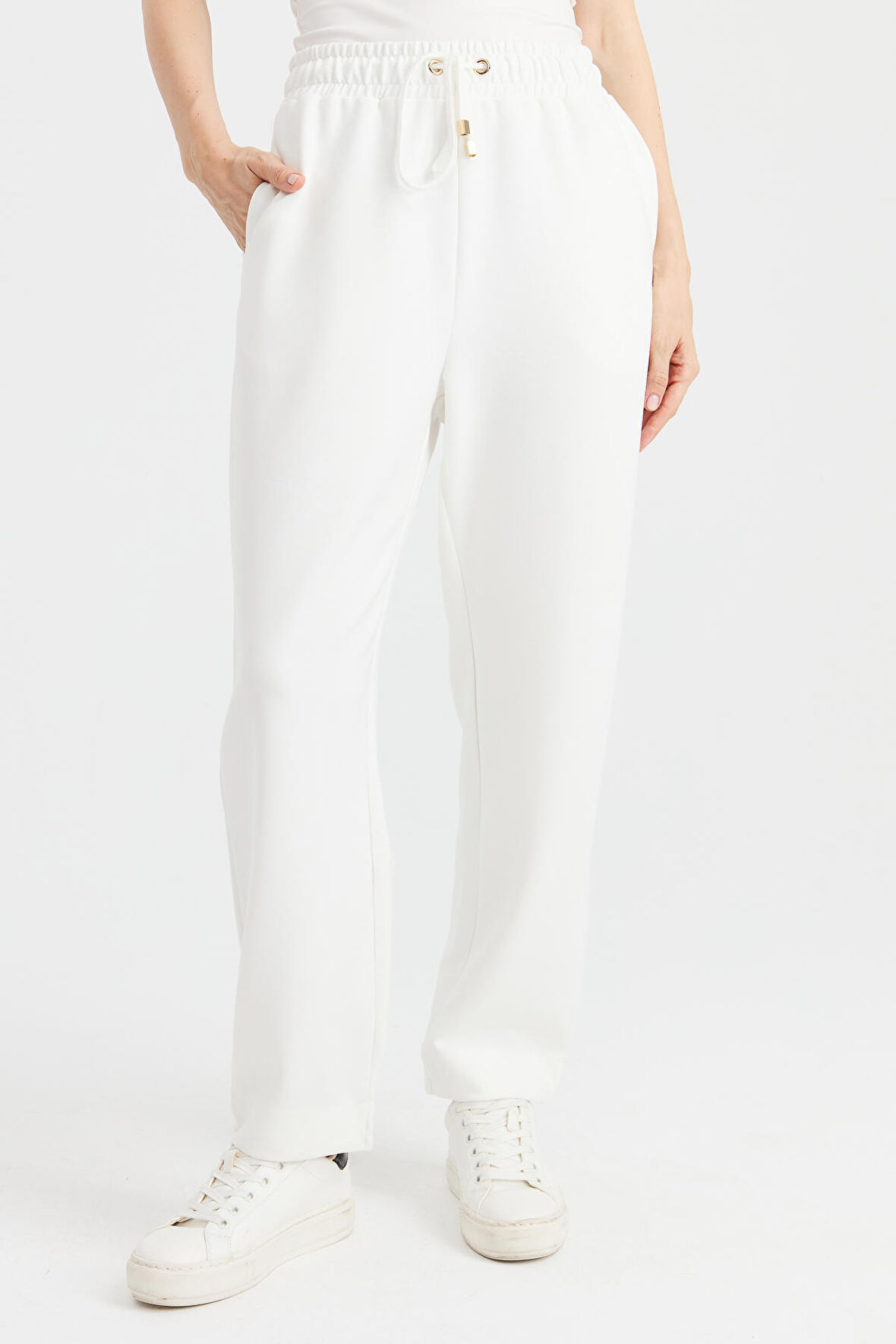 Kadın Cepli Eşofman Pantolon Beyaz