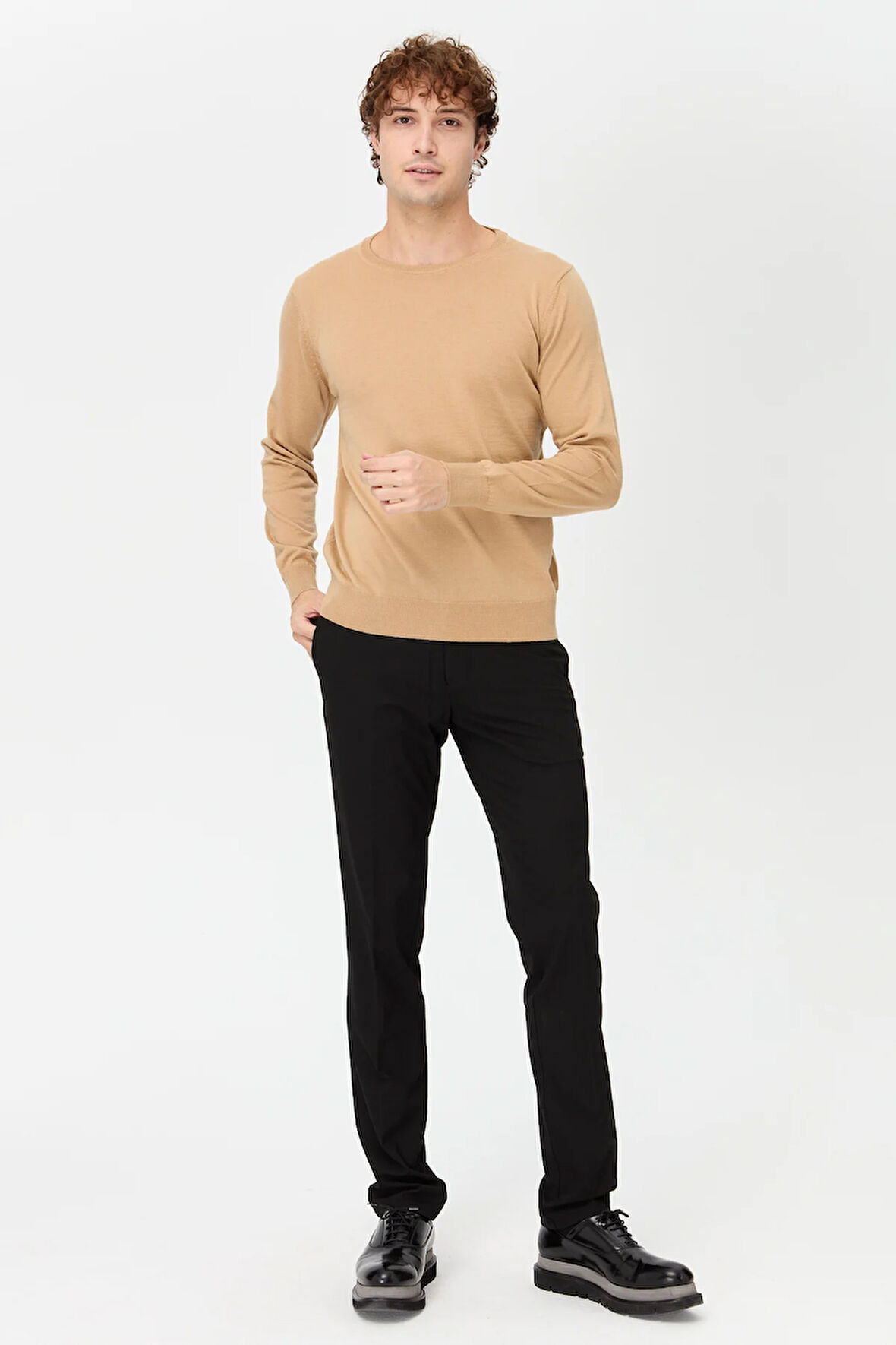 Erkek Basic Sıfır Yaka İnce Triko Kazak S.Kahve