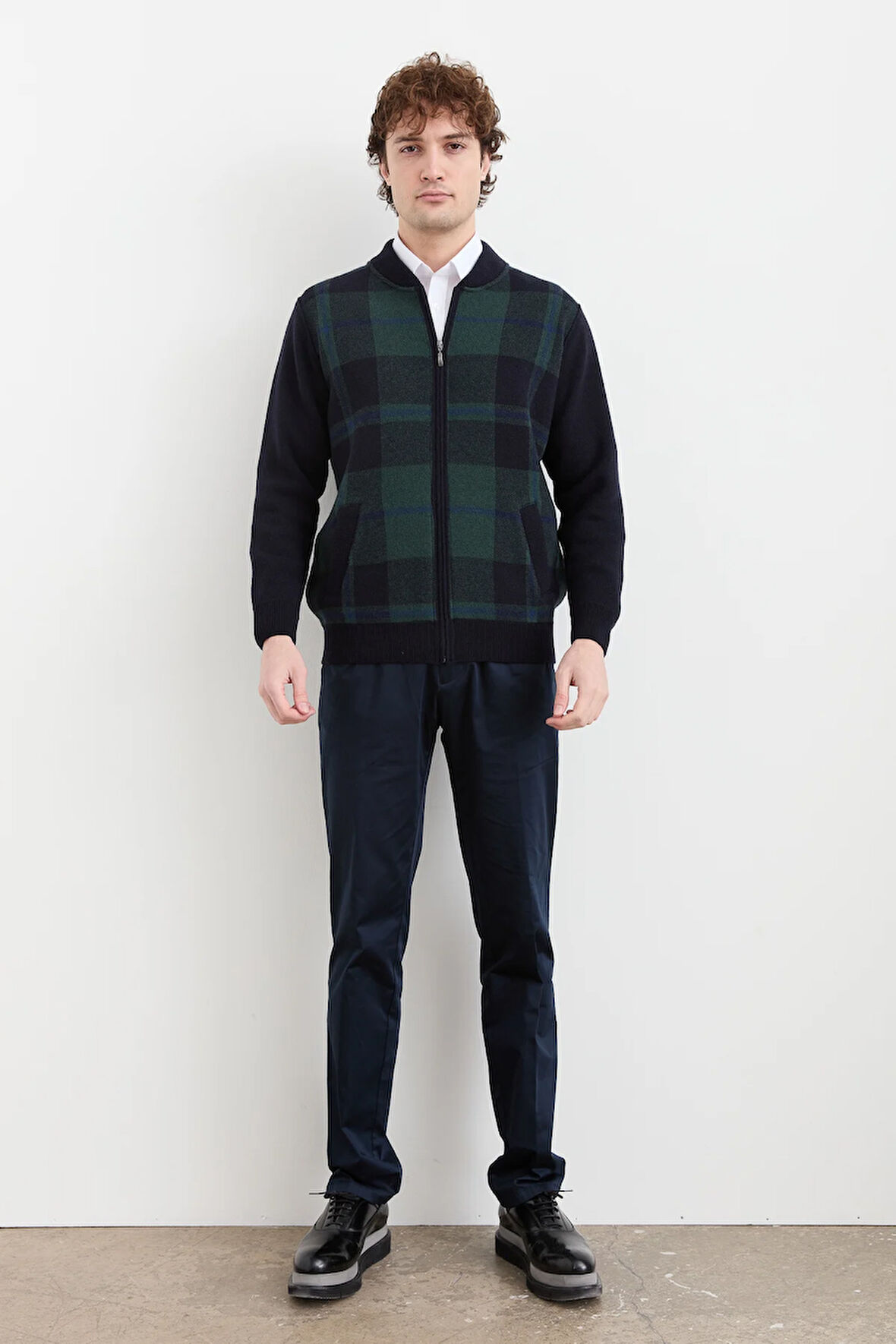 Erkek Hakim Yaka Kareli Pike Dokuma Mont K.Lacivert