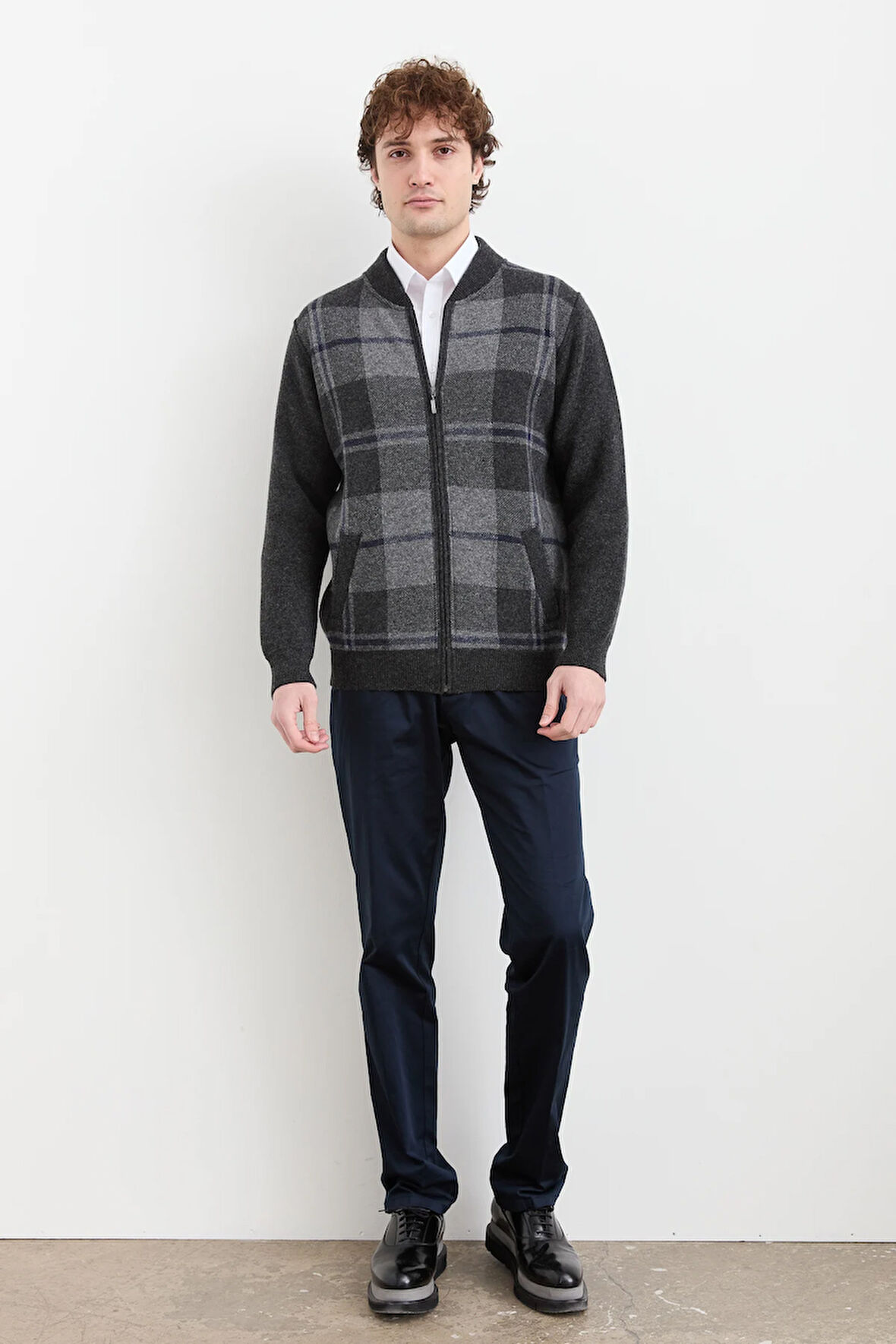 Erkek Hakim Yaka Kareli Pike Dokuma Mont K.Füme