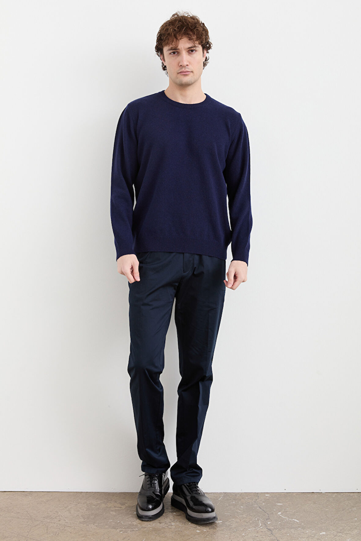 Erkek Sıfır Yaka Klasik Yün Kazak Y.A Lacivert