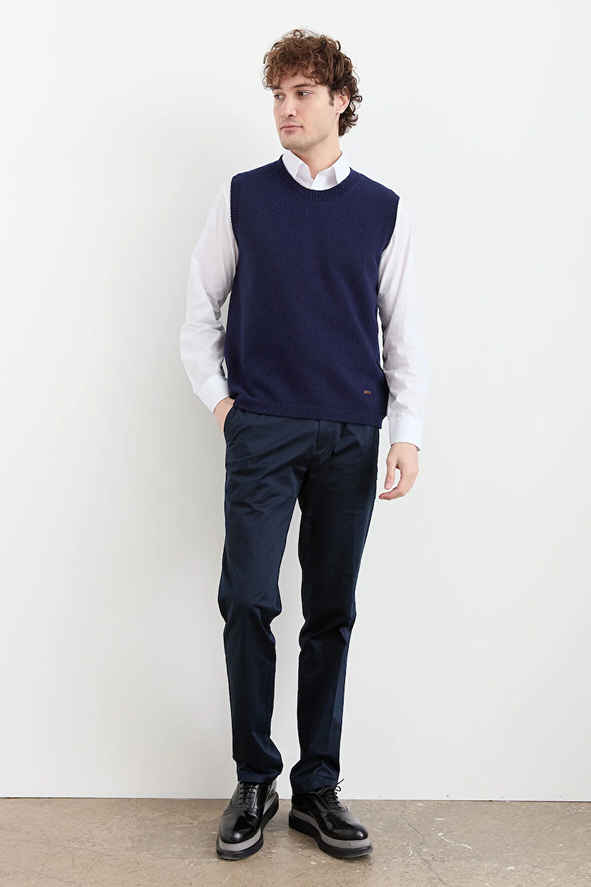 Erkek Sıfır Yaka Klasik Yün Süveter Y.A Lacivert