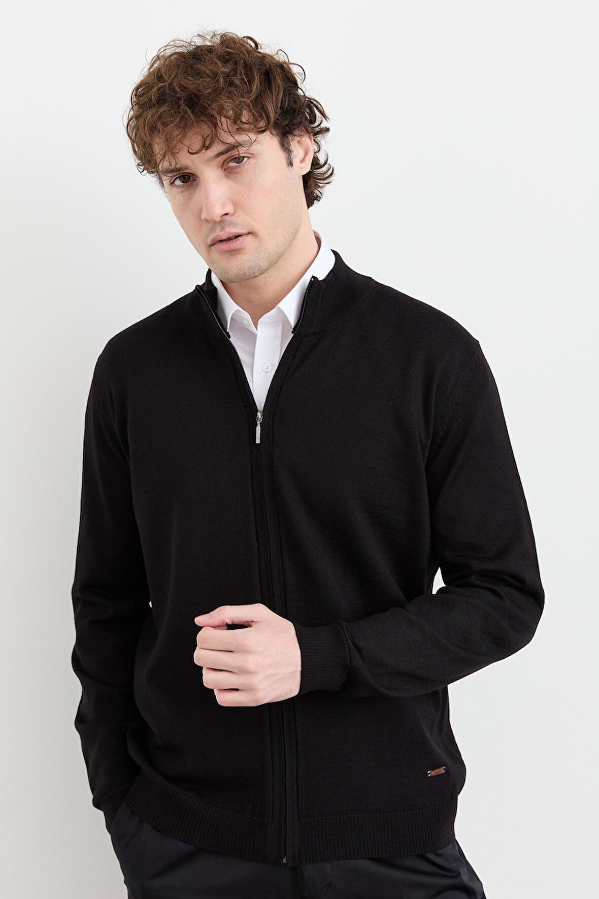 Erkek Yarım Balıkçı Yaka Yün Ceket Siyah