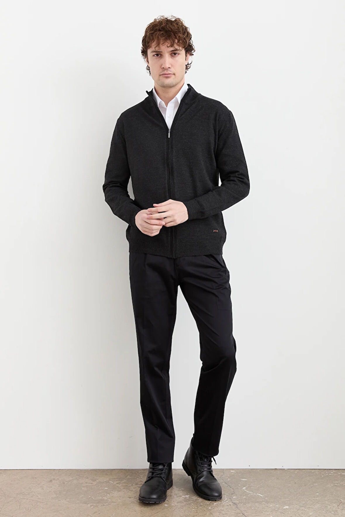 Erkek Yarım Balıkçı Yaka Yün Ceket K.Füme