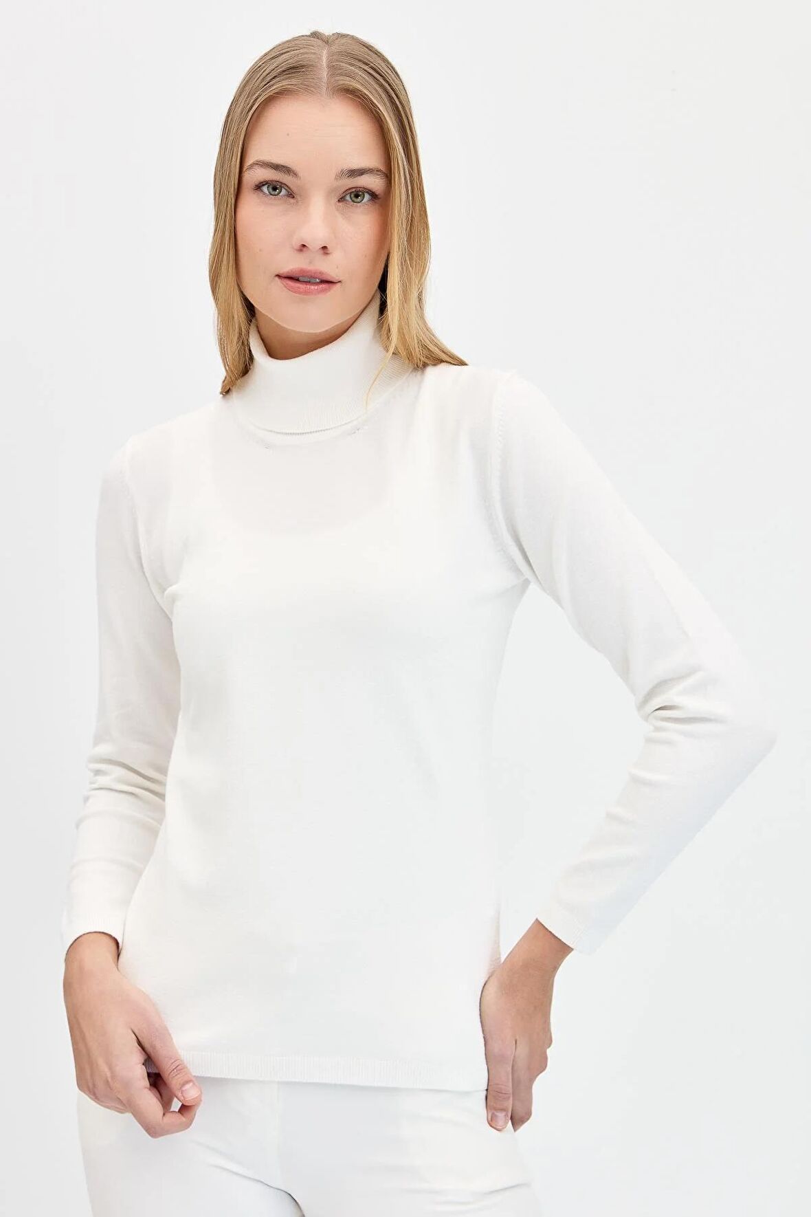 Kadın Likralı Uzun Kollu Basic Tam Balıkçı Bluz Kemik