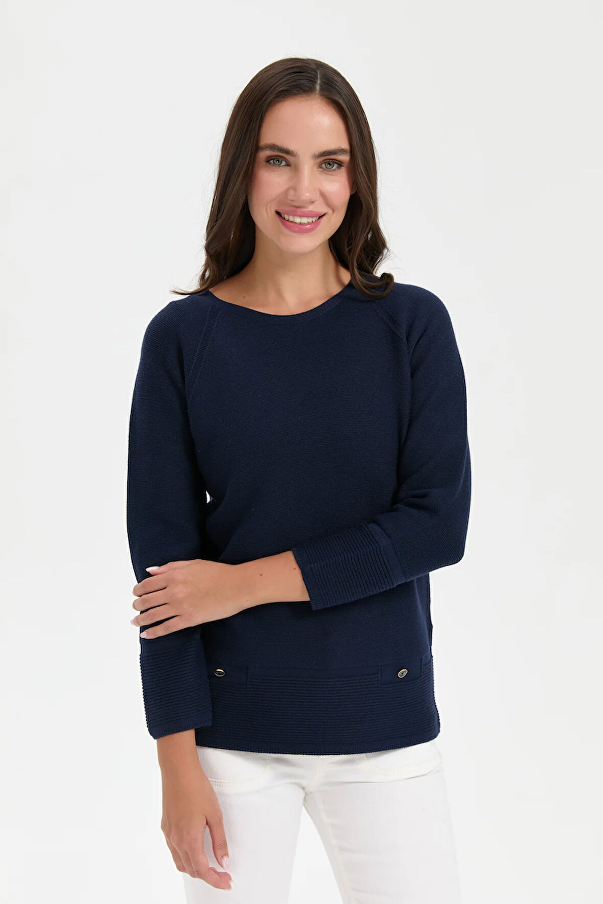 Kadın Sıfır Yaka Dikişsiz Kazak K.Lacivert