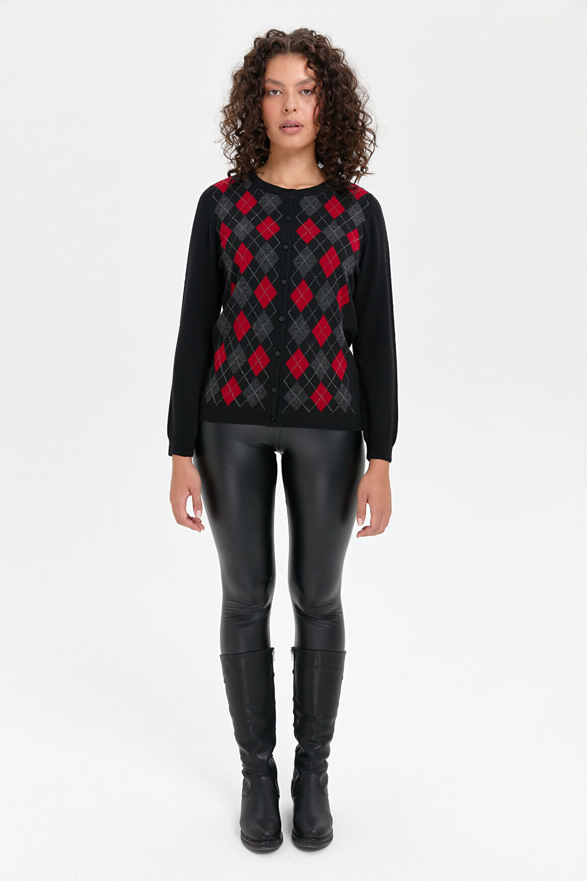 Kadın Sıfır Yaka Önü Baklavalı Yün Hırka Siyah