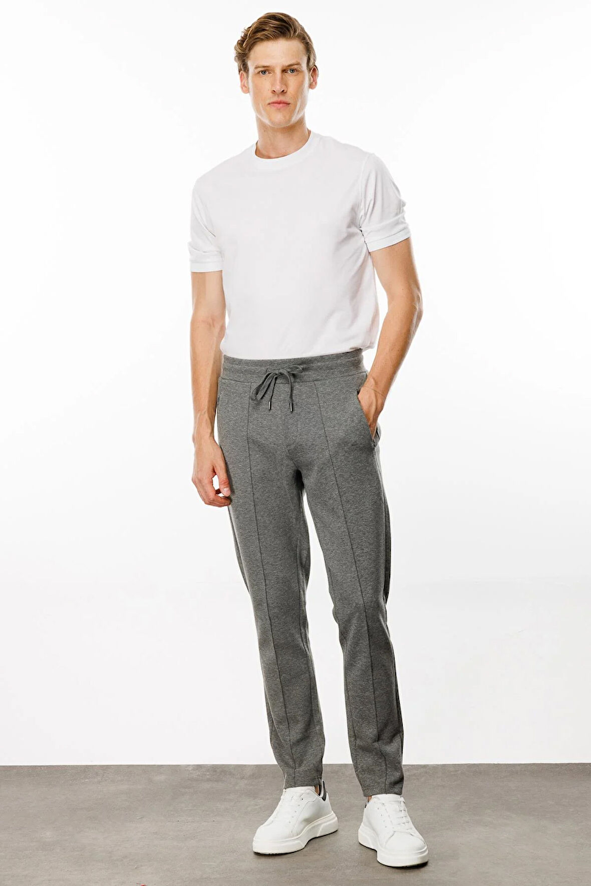 Erkek Cepleri Fermuarlı Eşofman Altı Antra/Melanj