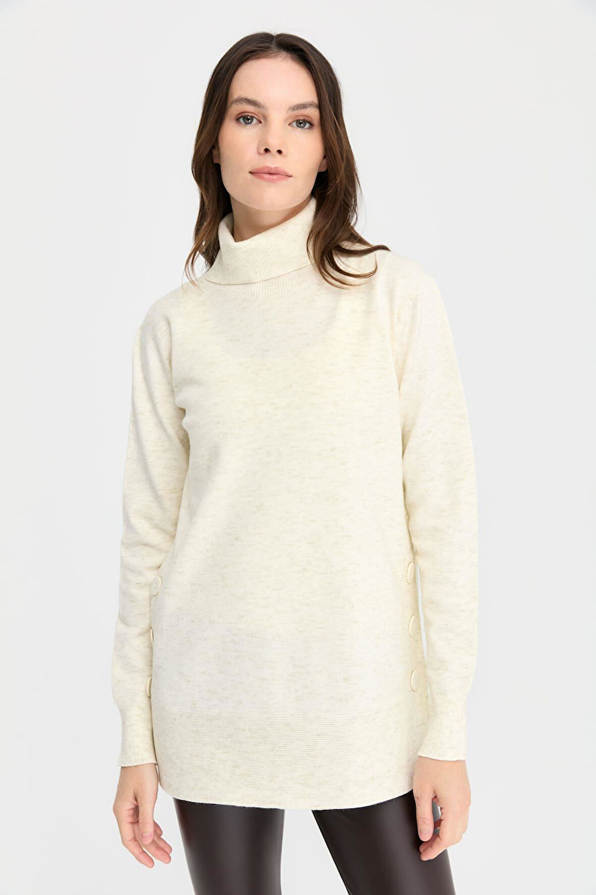 Kadın Tam Balıkçı Yaka Dikişsiz Kazak Kemik