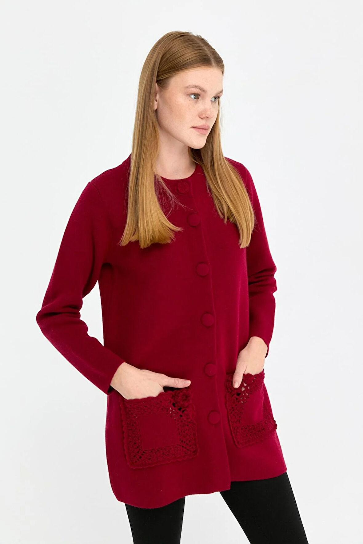 Kadın Dik Yaka Araboy Yün Hırka V.Çürüğü