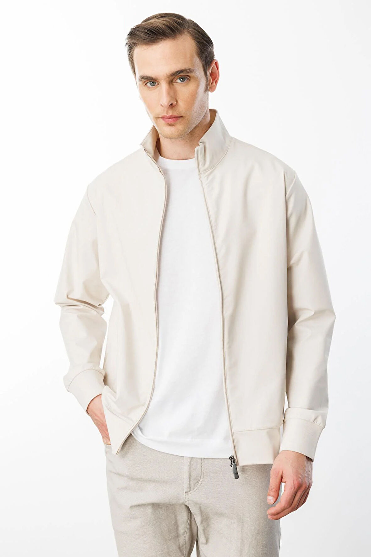 Erkek Hakim Yaka Yan Cepli Mont Krem