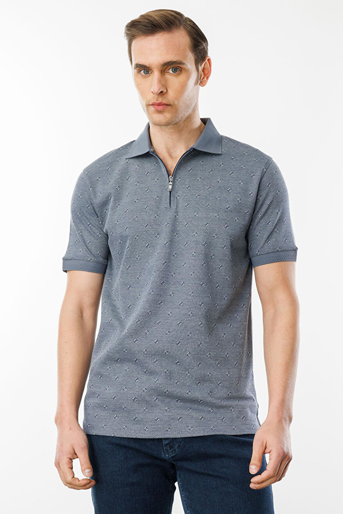 Erkek Fermuarlı T-shirt Füme