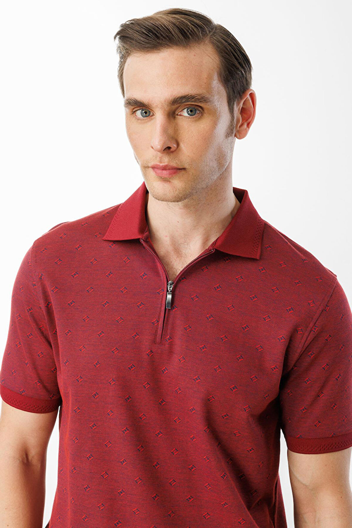 Erkek Fermuarlı T-shirt Bordo