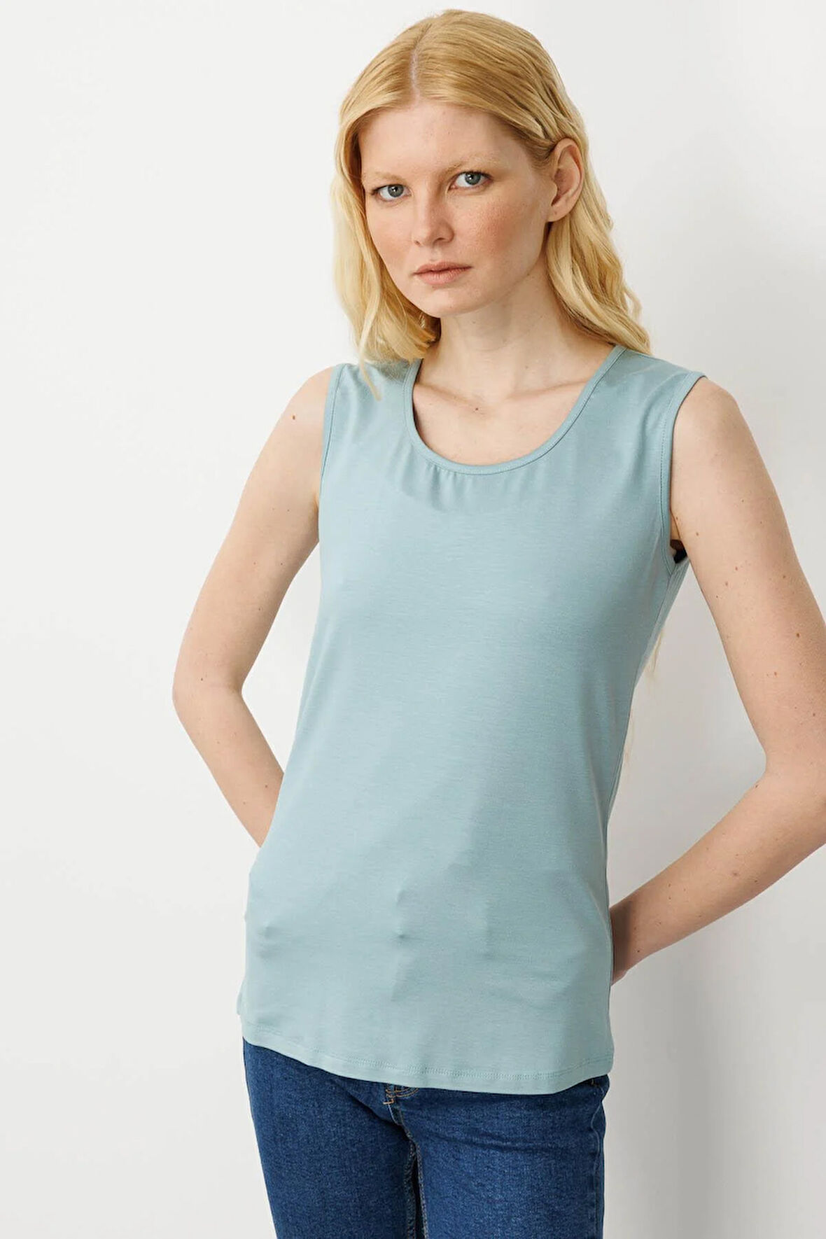 Kadın Askılı Penye T-shirt Mint