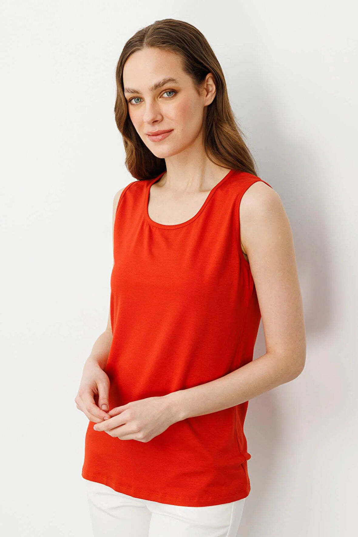 Kadın Askılı Penye T-shirt Oranj