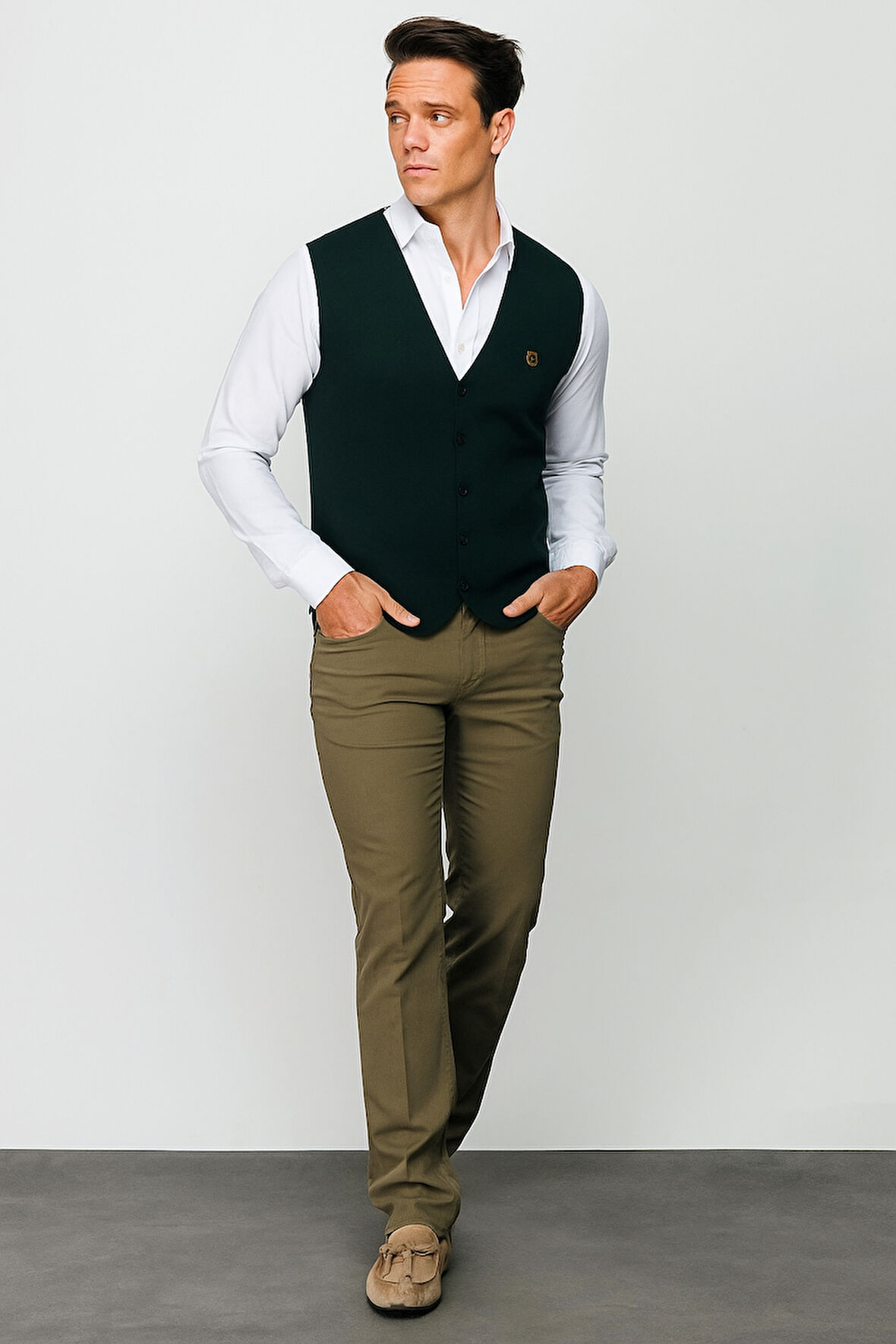 Erkek İnce Triko Düz Yelek Nefti