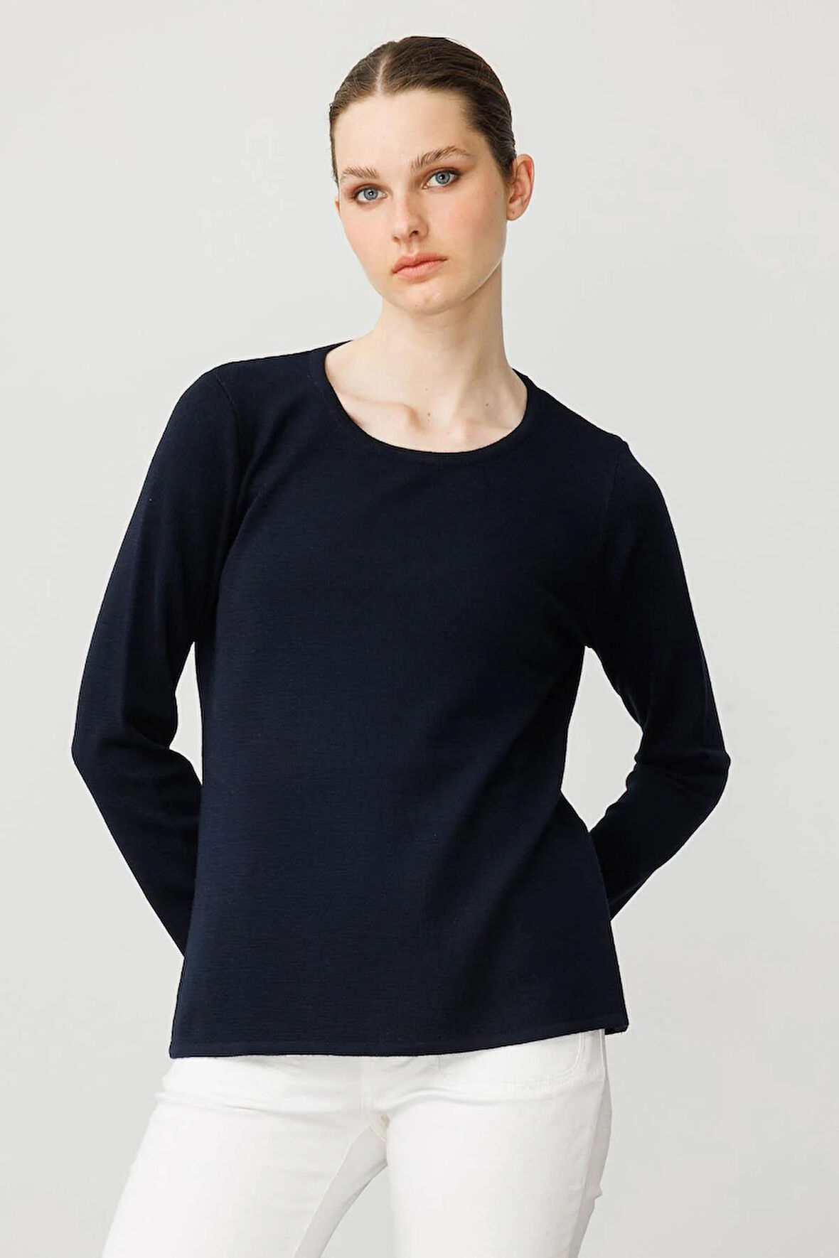 Kadın Sıfır Yaka Uzun Kollu Basic Yün Bluz K.Lacivert