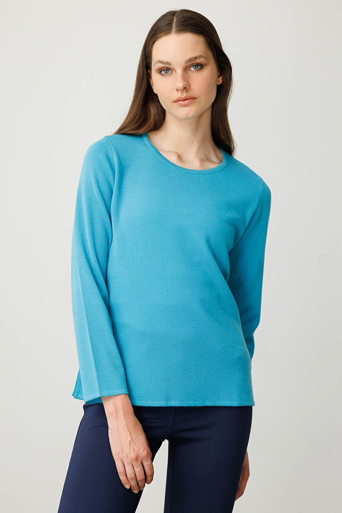 Kadın Sıfır Yaka Uzun Kollu Basic Yün Bluz K.Turkuaz